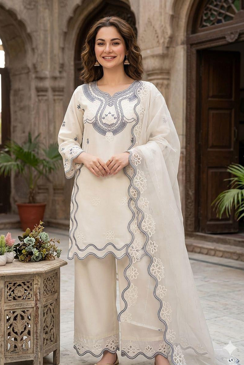 Noorvaani Crepe Silk Embroidered Palazzo Suit Set