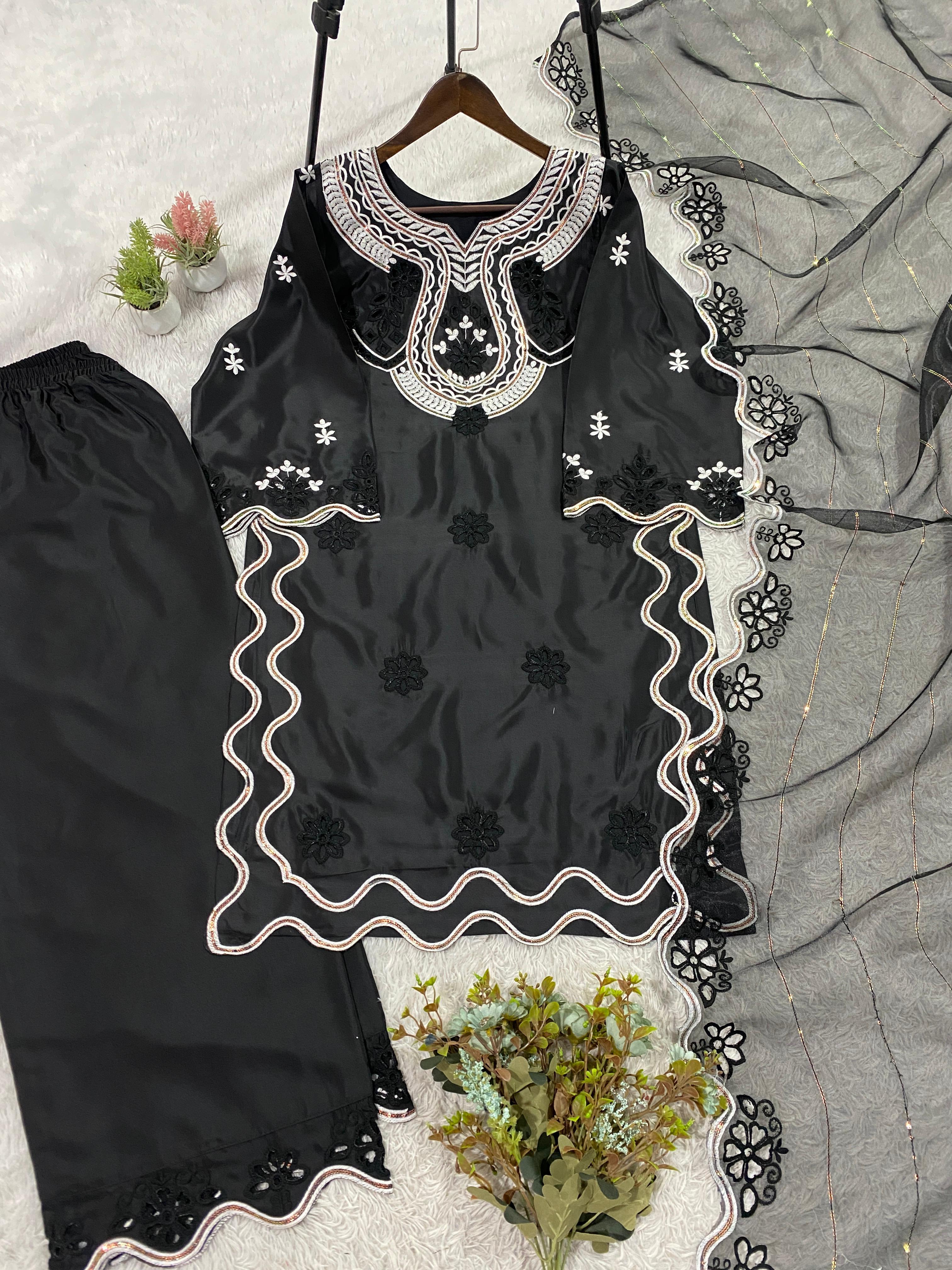 Noorvaani Crepe Silk Embroidered Palazzo Suit Set