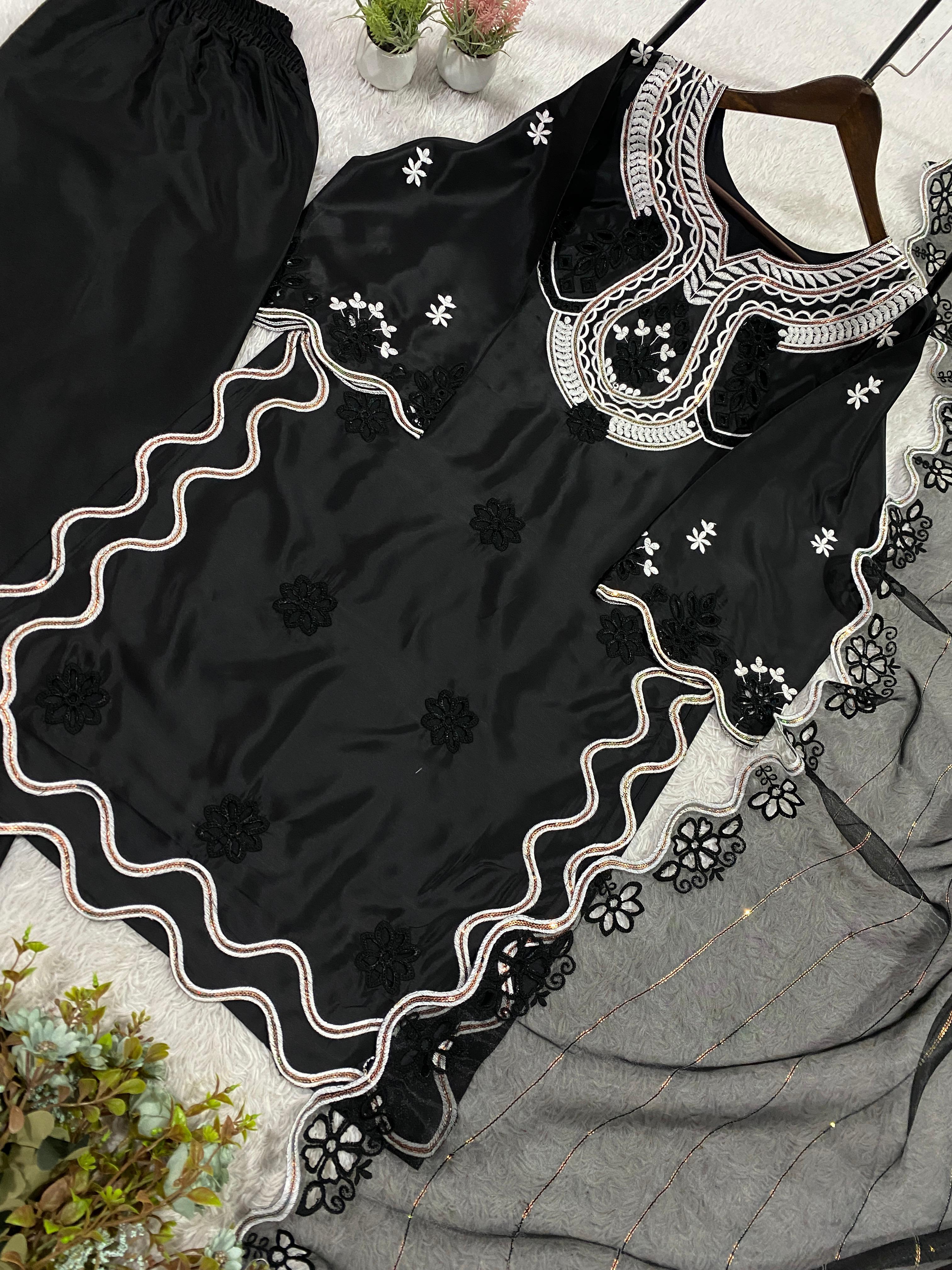 Noorvaani Crepe Silk Embroidered Palazzo Suit Set