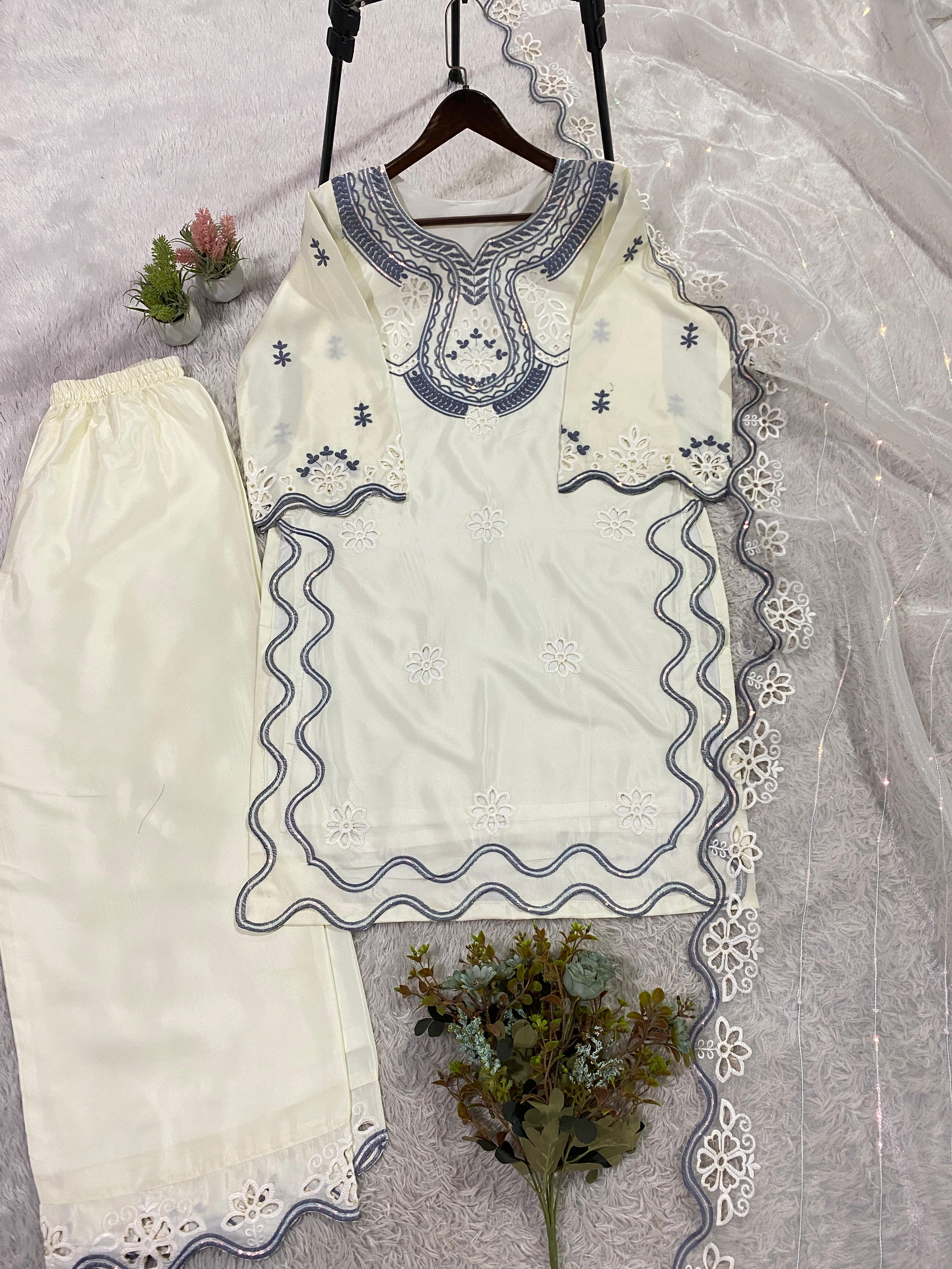 Noorvaani Crepe Silk Embroidered Palazzo Suit Set