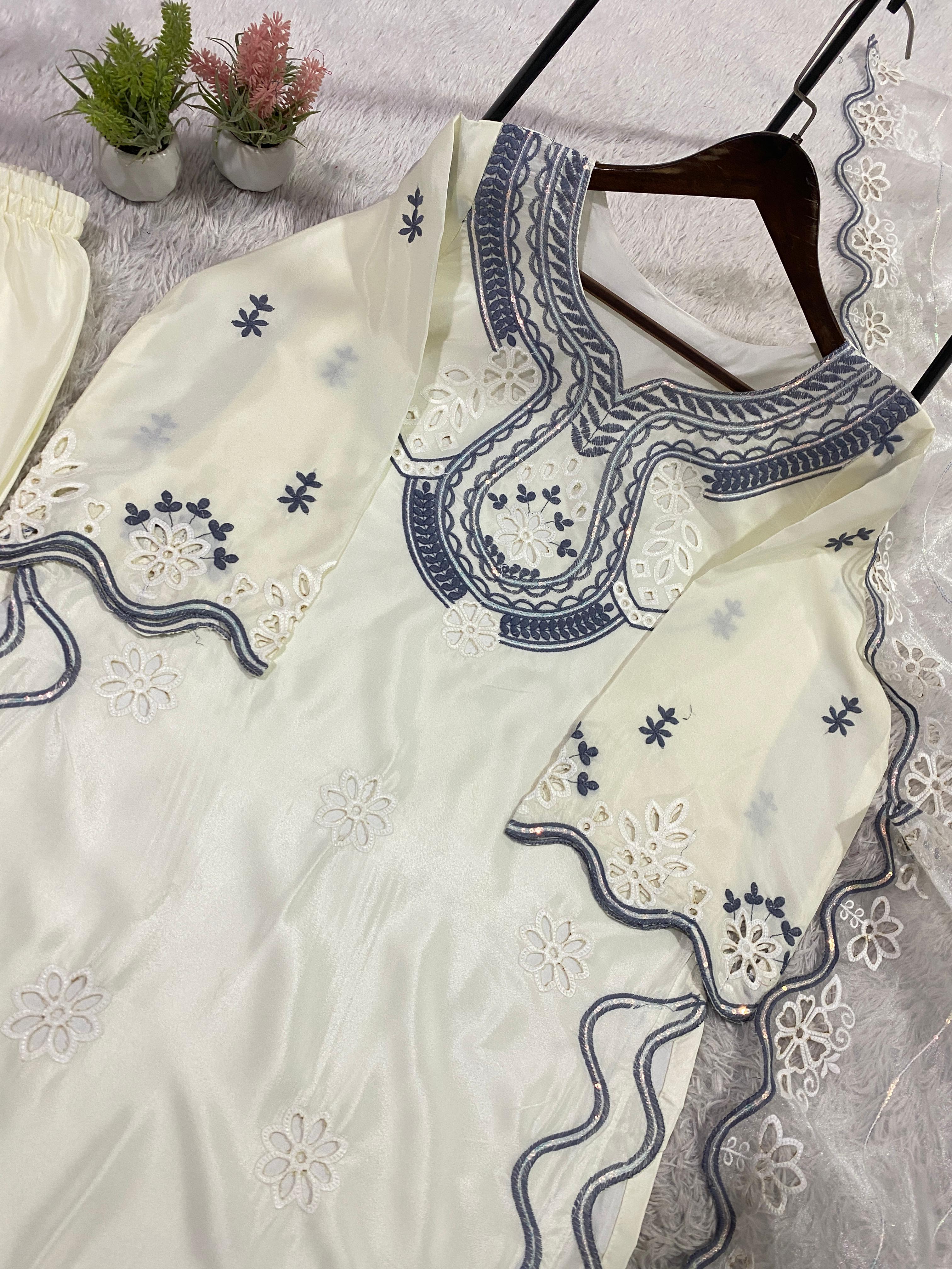 Noorvaani Crepe Silk Embroidered Palazzo Suit Set