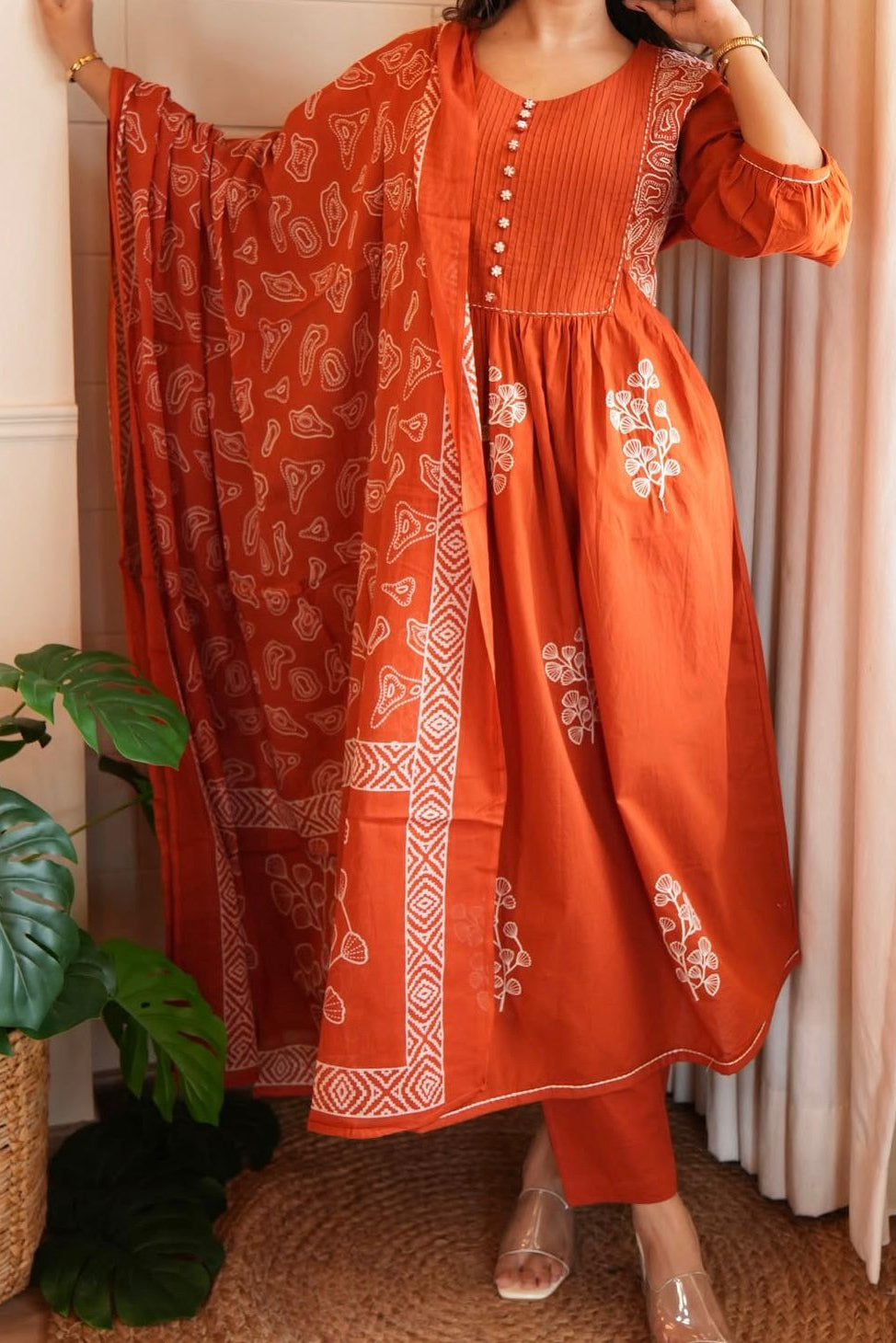 Rangvaani Tiered Cotton Anarkali Suit Set