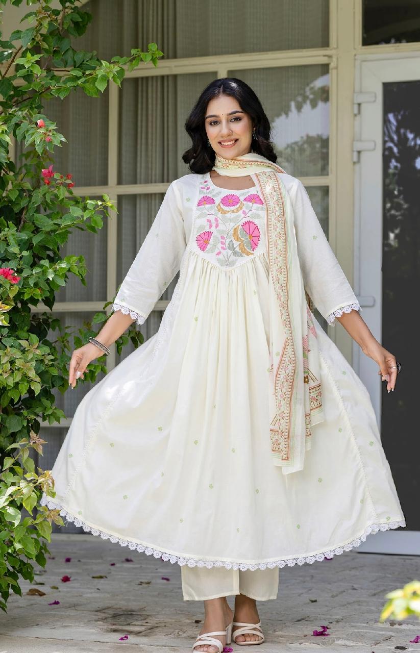 Shvetanshi Floral Cotton Anarkali Suit Set
