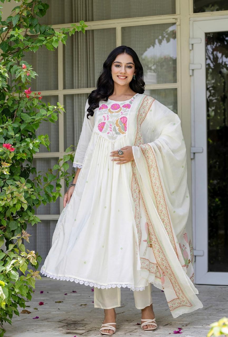 Shvetanshi Floral Cotton Anarkali Suit Set