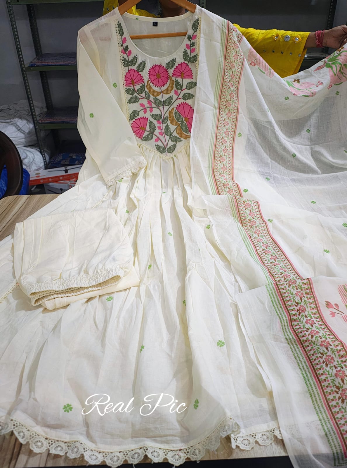 Shvetanshi Floral Cotton Anarkali Suit Set