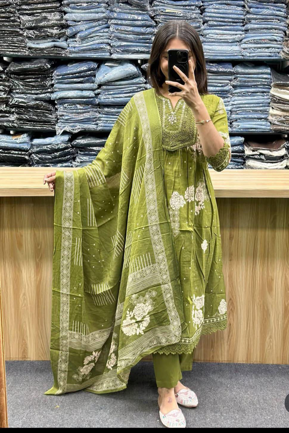 Gulsaaz Tiered Cotton Anarkali Suit Set