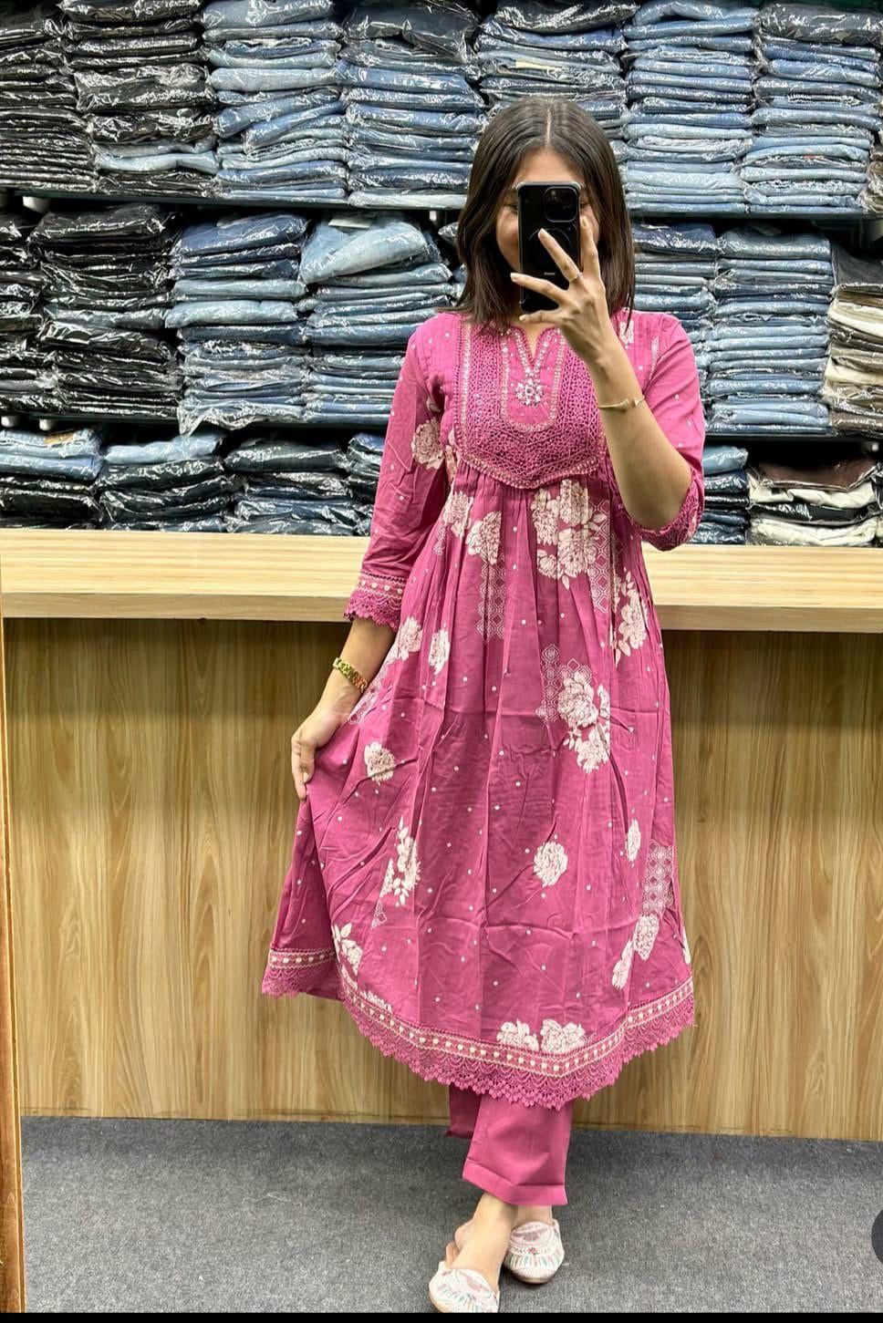 Gulsaaz Tiered Cotton Anarkali Suit Set