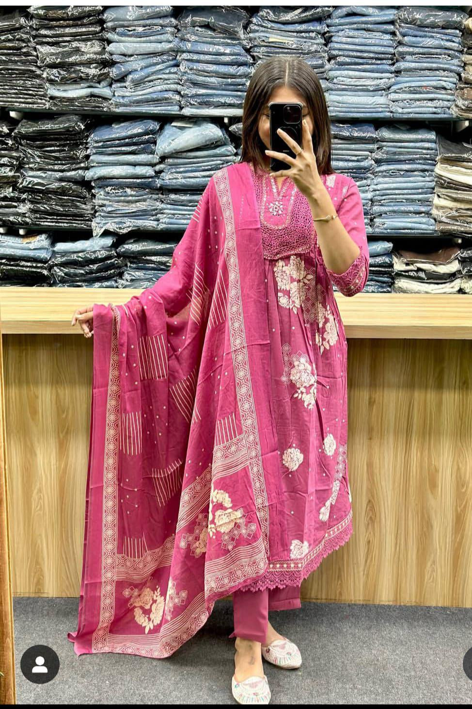 Gulsaaz Tiered Cotton Anarkali Suit Set