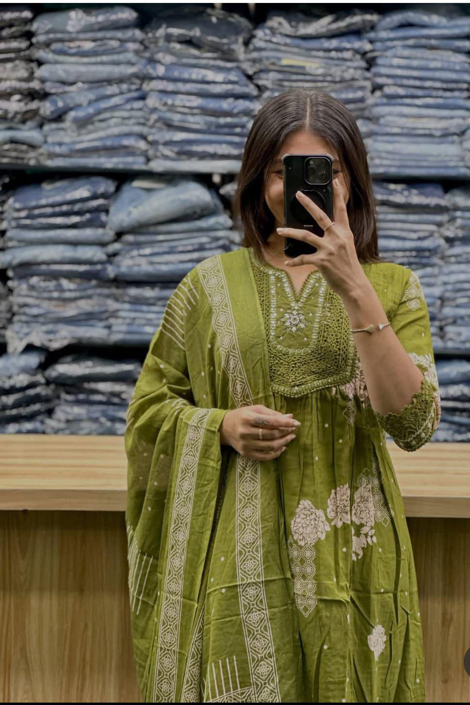 Gulsaaz Tiered Cotton Anarkali Suit Set