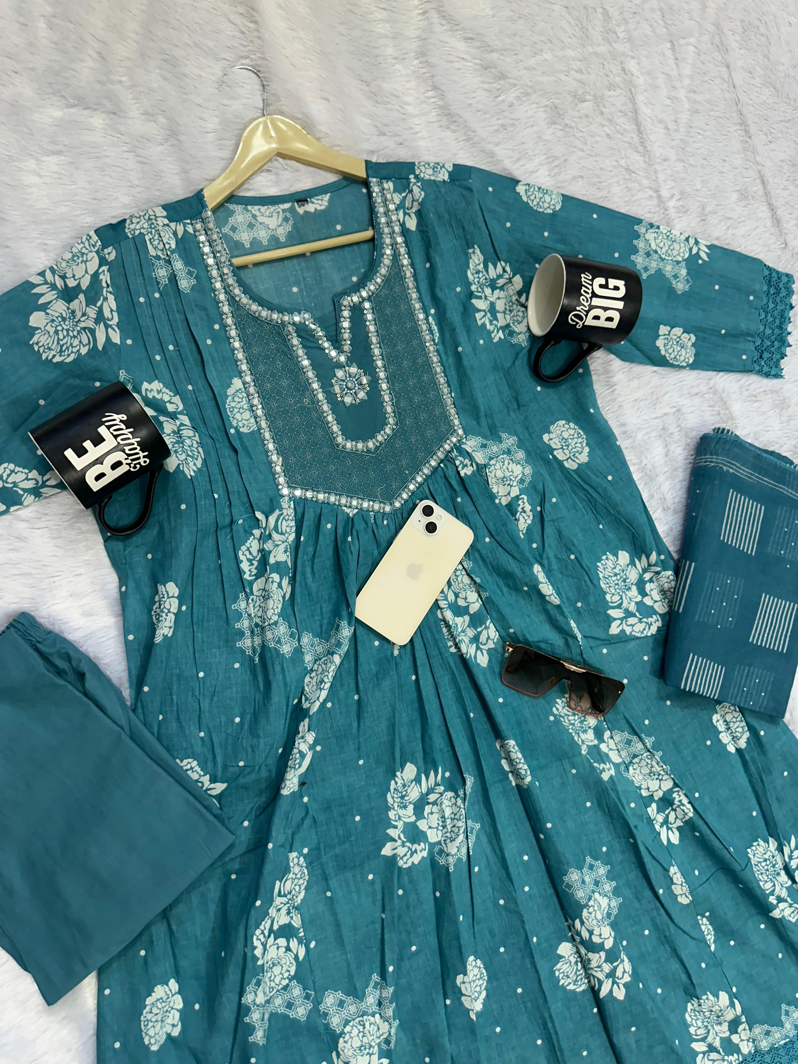 Gulsaaz Tiered Cotton Anarkali Suit Set