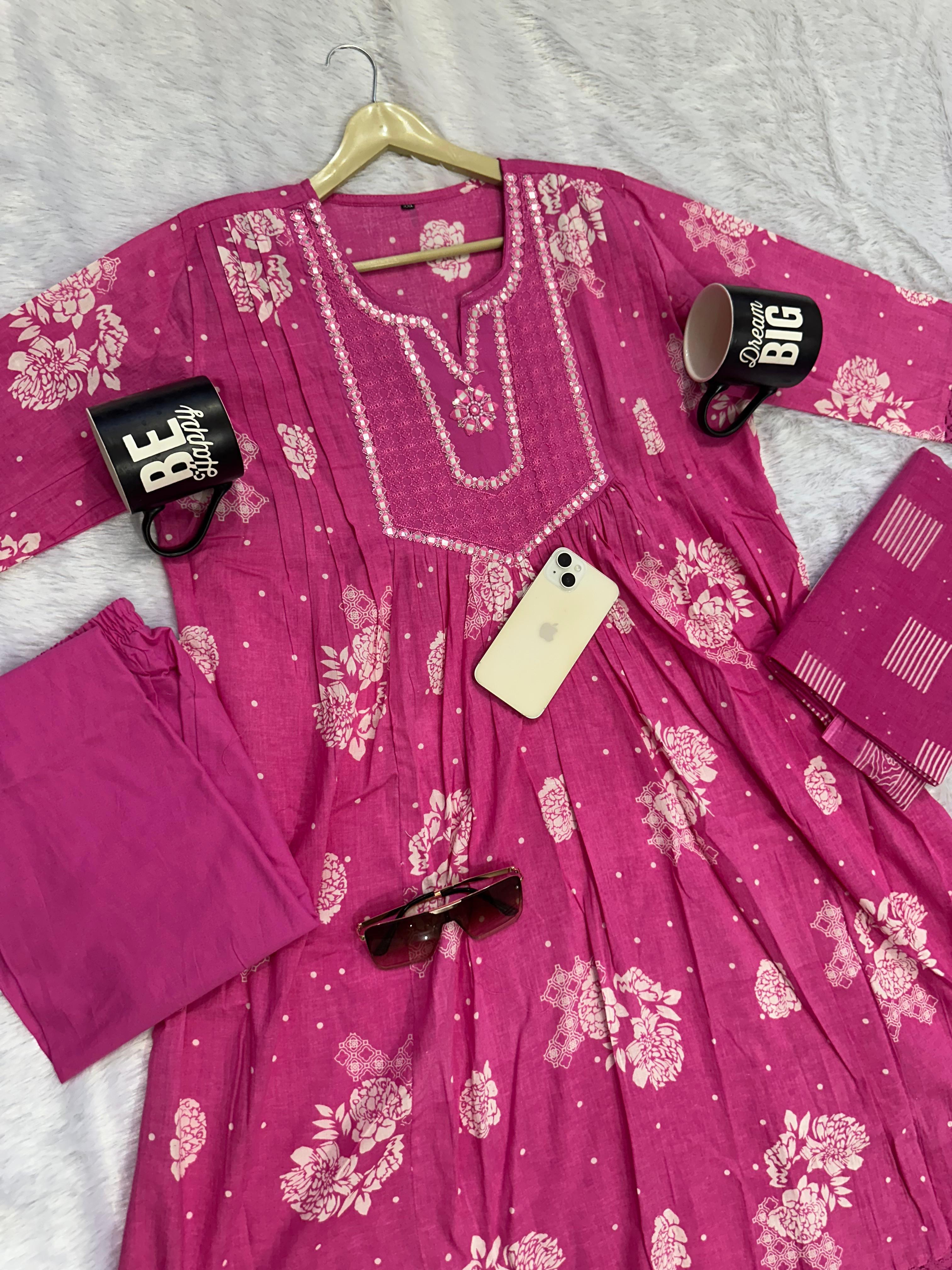 Gulsaaz Tiered Cotton Anarkali Suit Set