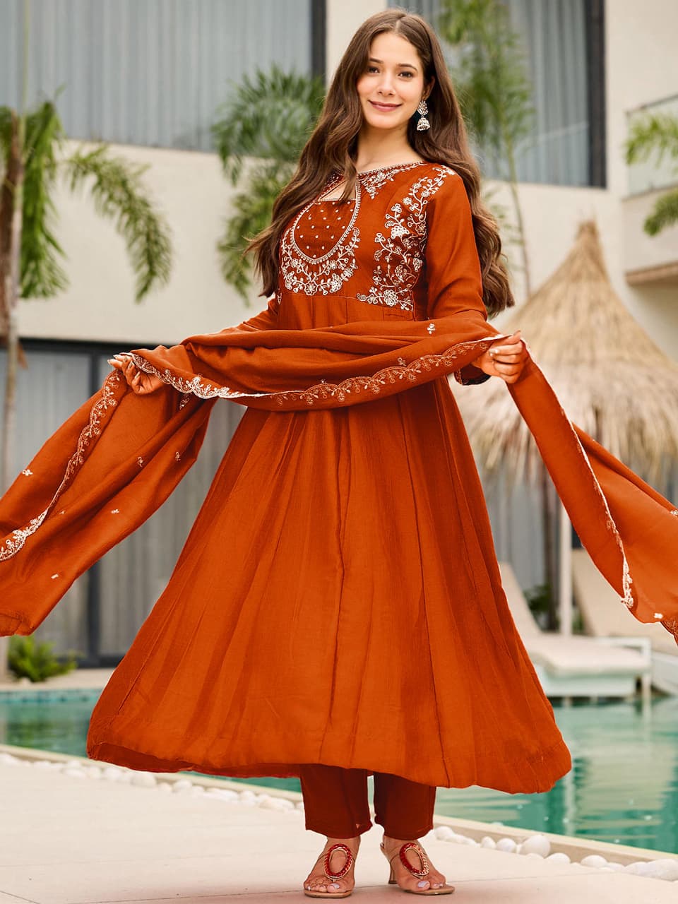 Agnira Vichitra Silk Embroidered Kurti Pant Dupatta Set