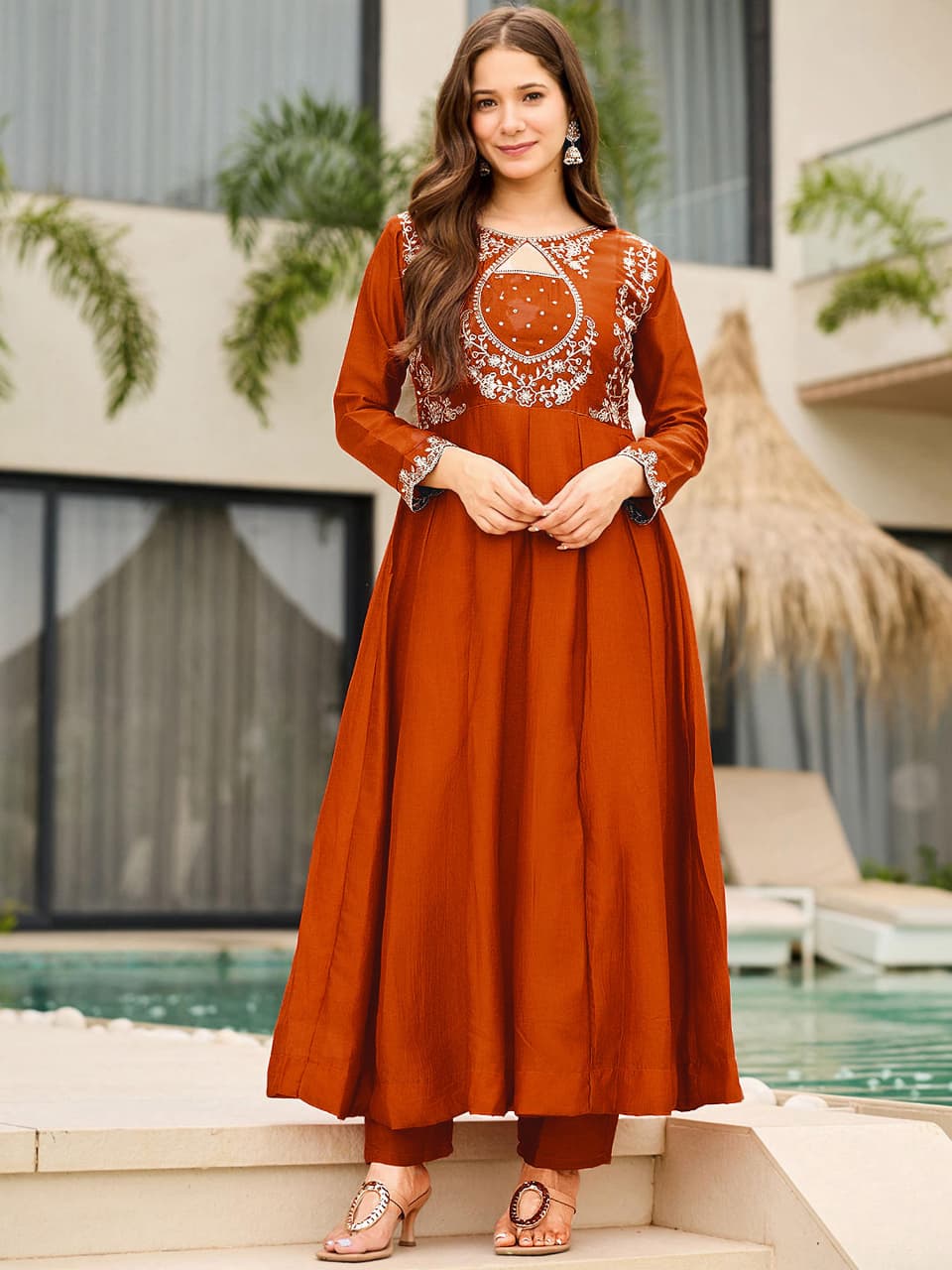 Agnira Vichitra Silk Embroidered Kurti Pant Dupatta Set