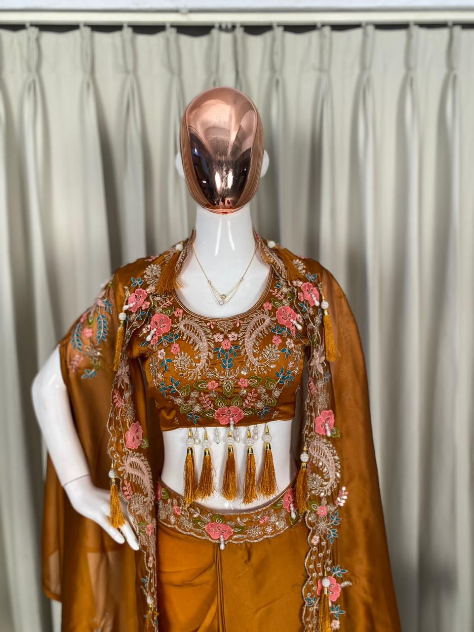 Gulnaar Mustard Gold Indo-Western Shrug Dhoti Set