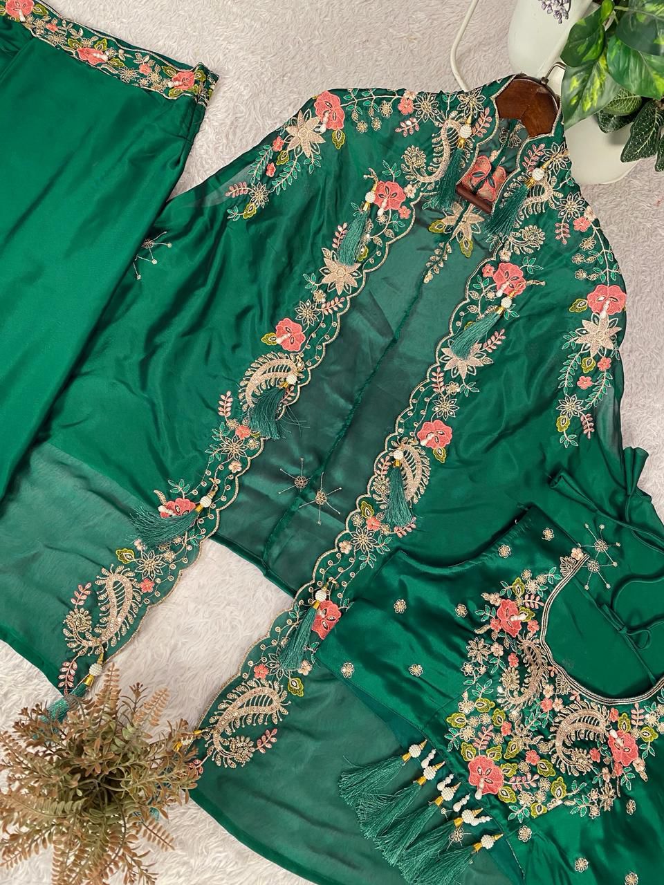 Gulnaar Green Indo-Western Shrug Dhoti Set