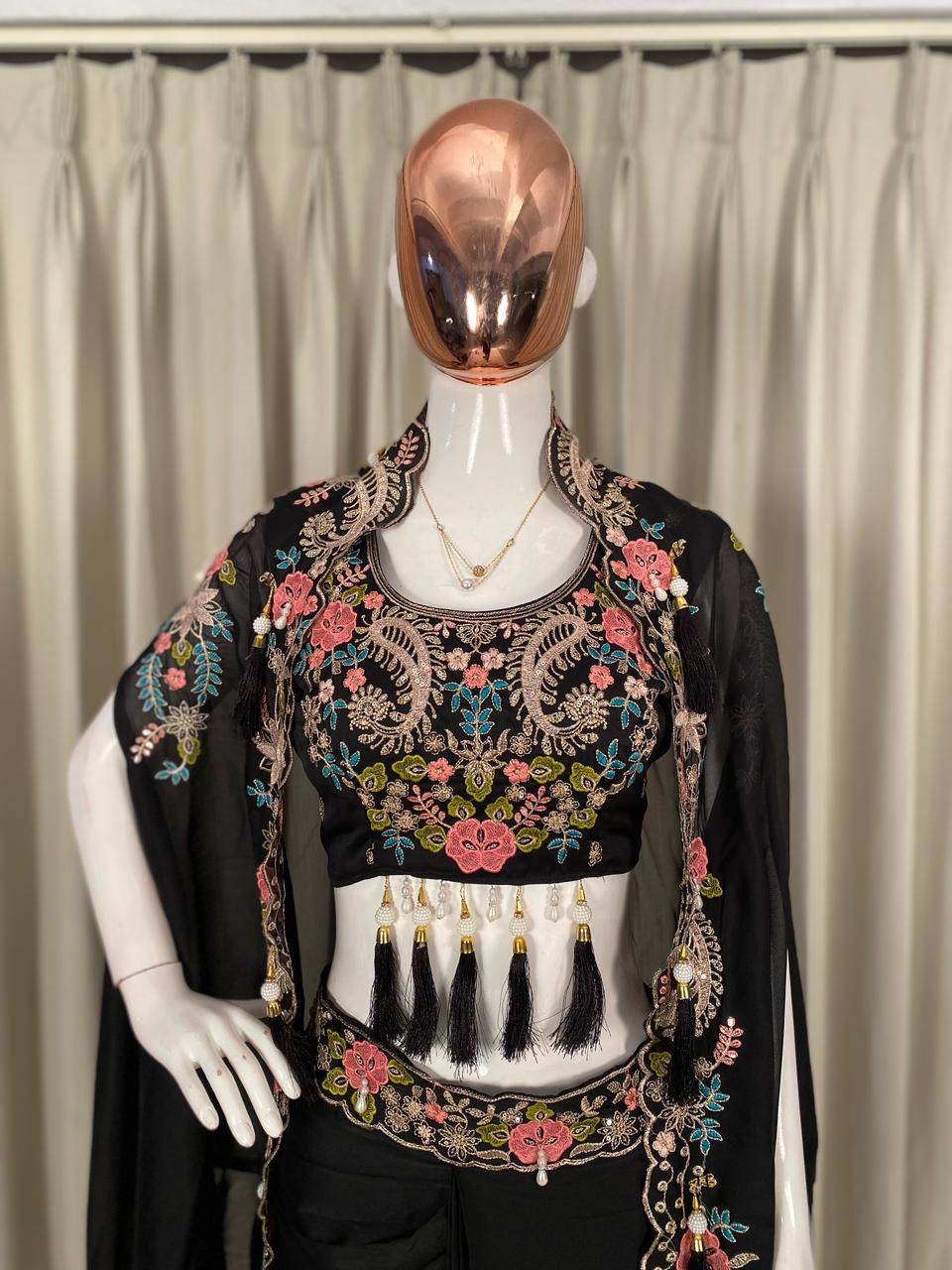 Gulnaar Black Indo-Western Shrug Dhoti Set