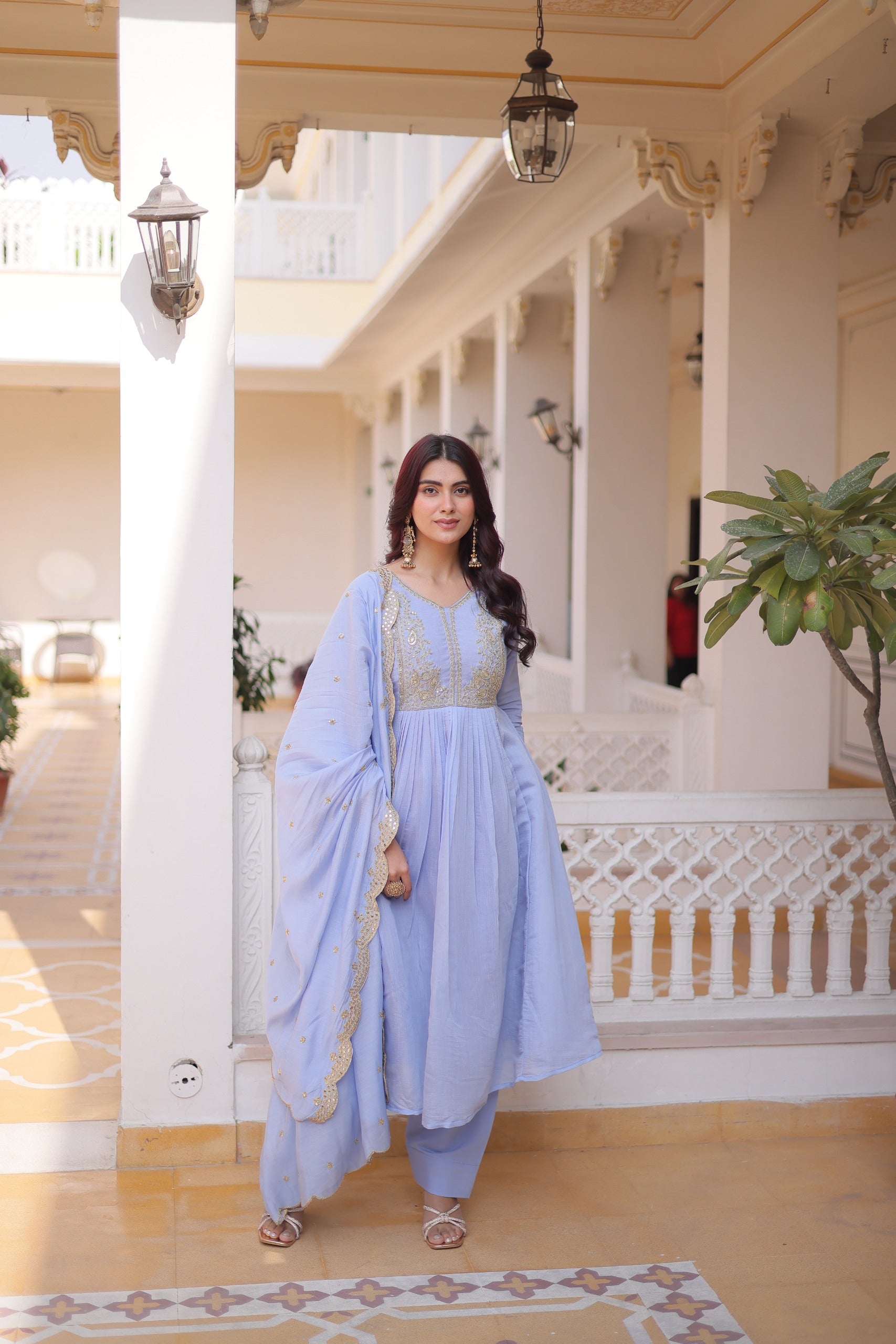 Peetangi Mal Chanderi Beads Embroidered Gown Set