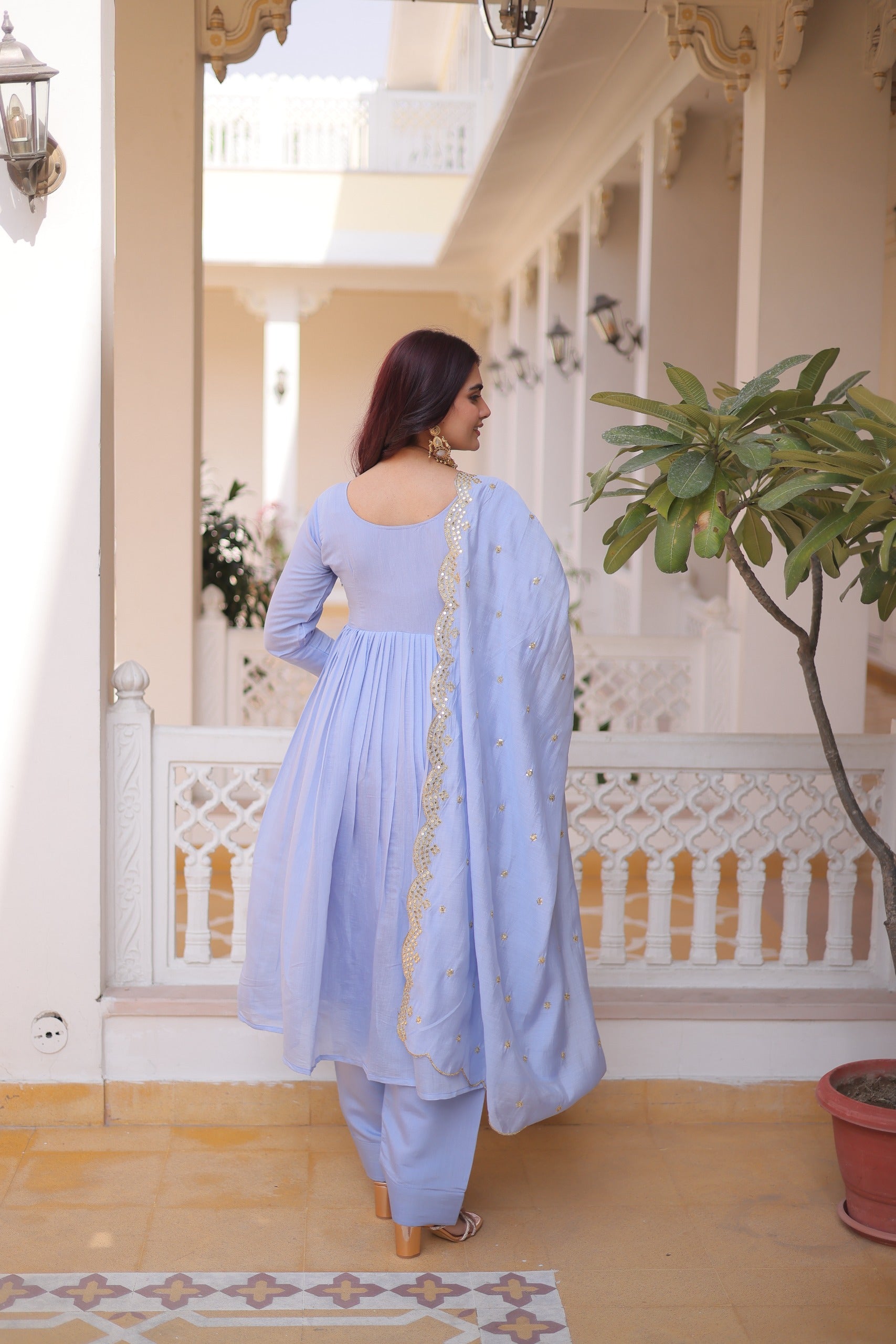 Peetangi Mal Chanderi Beads Embroidered Gown Set