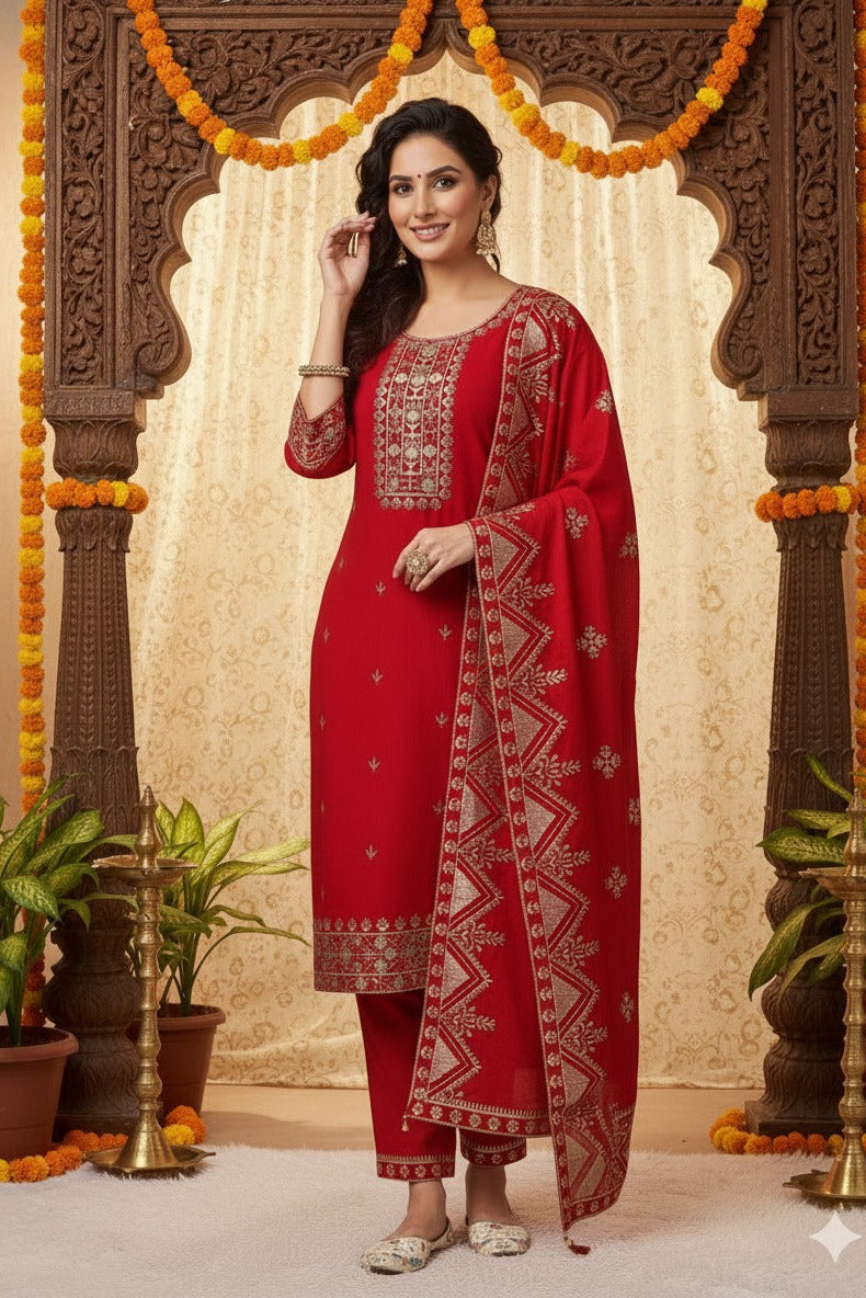 Raktima Vichitra Silk Heavy Embroidered Suit Set