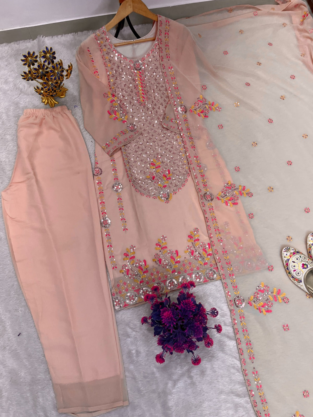 Peachvaani Heavy Embroidered Georgette Suit Set