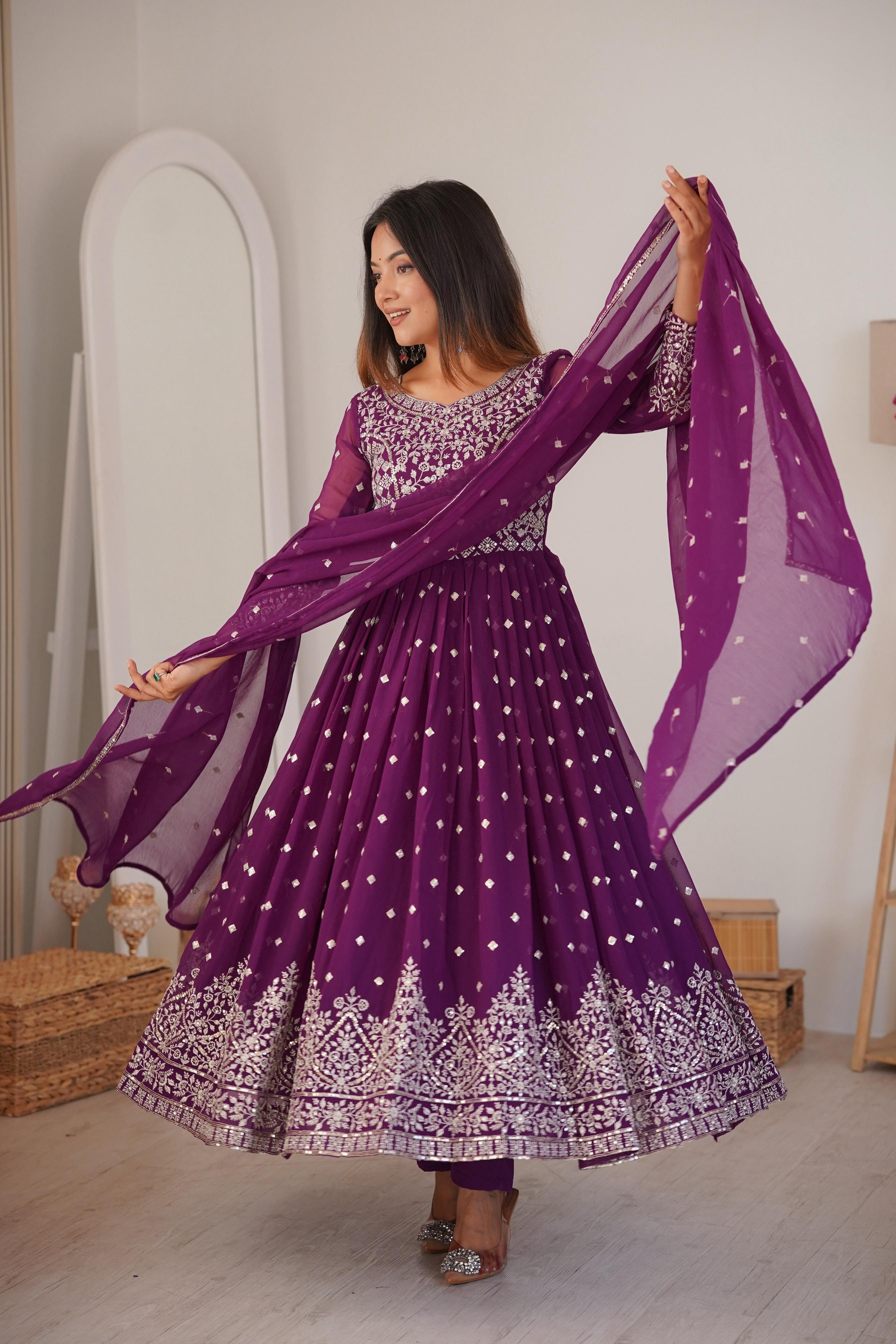 Faux Georgette Embroidered Anarkali Set