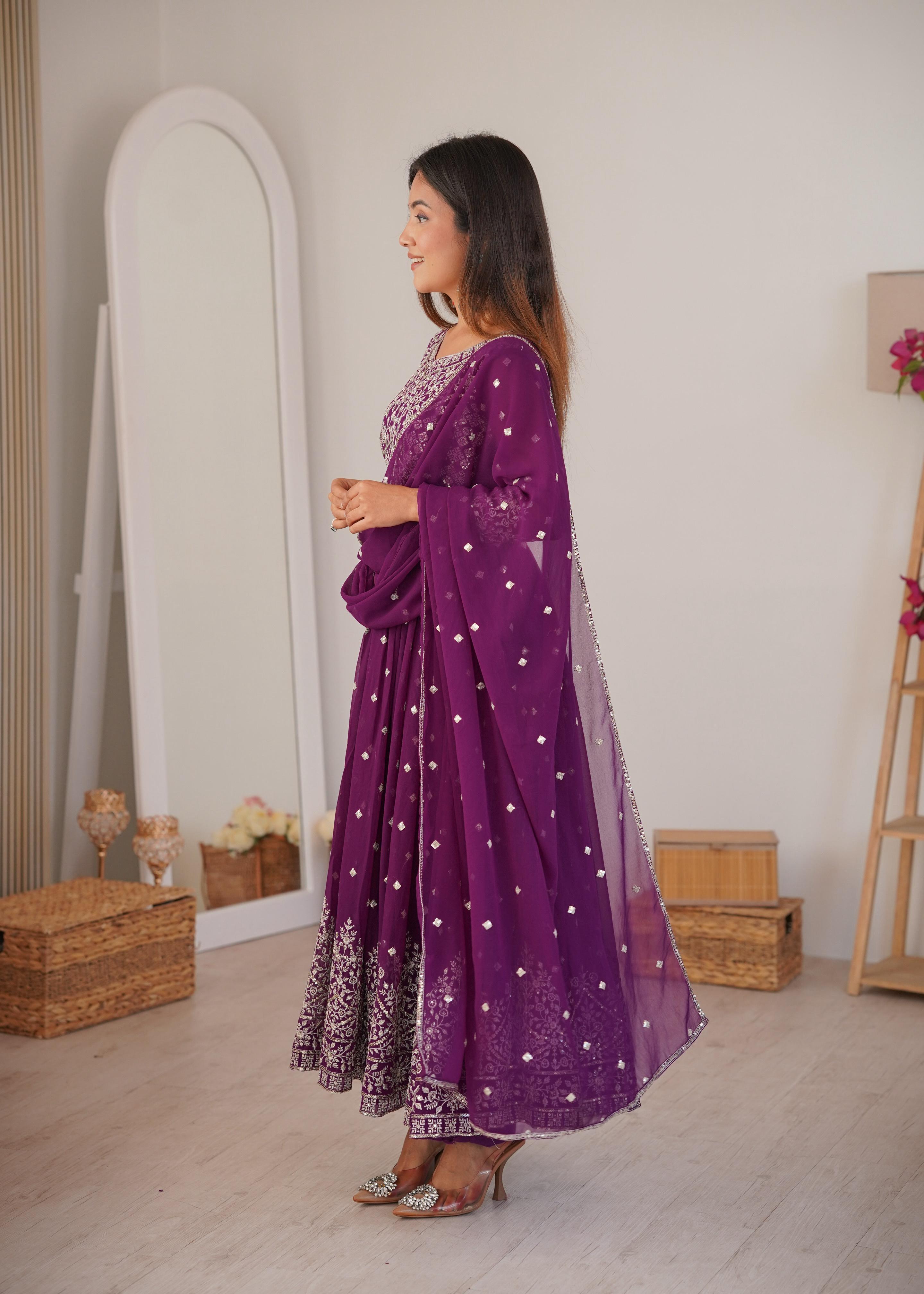 Faux Georgette Embroidered Anarkali Set