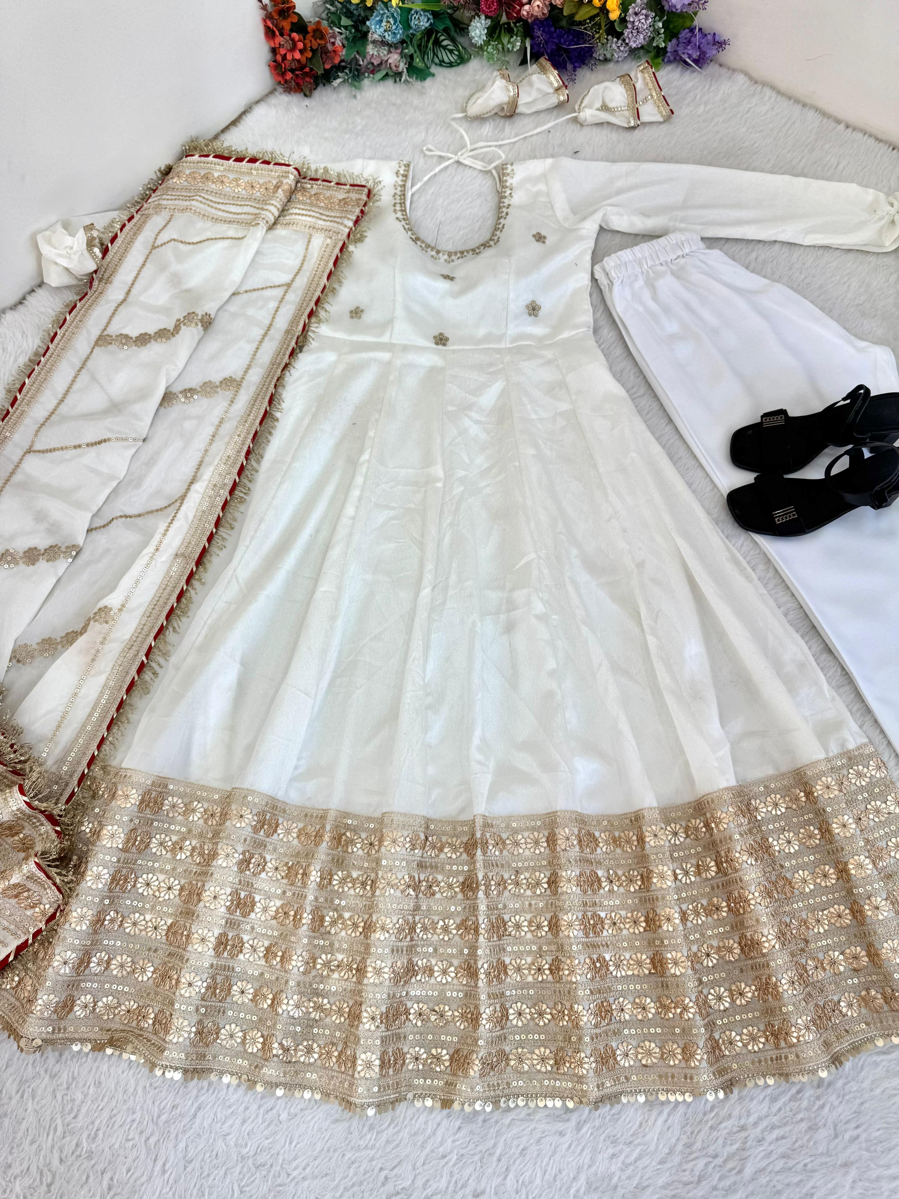 Agniraaj Chinon Silk Anarkali Set