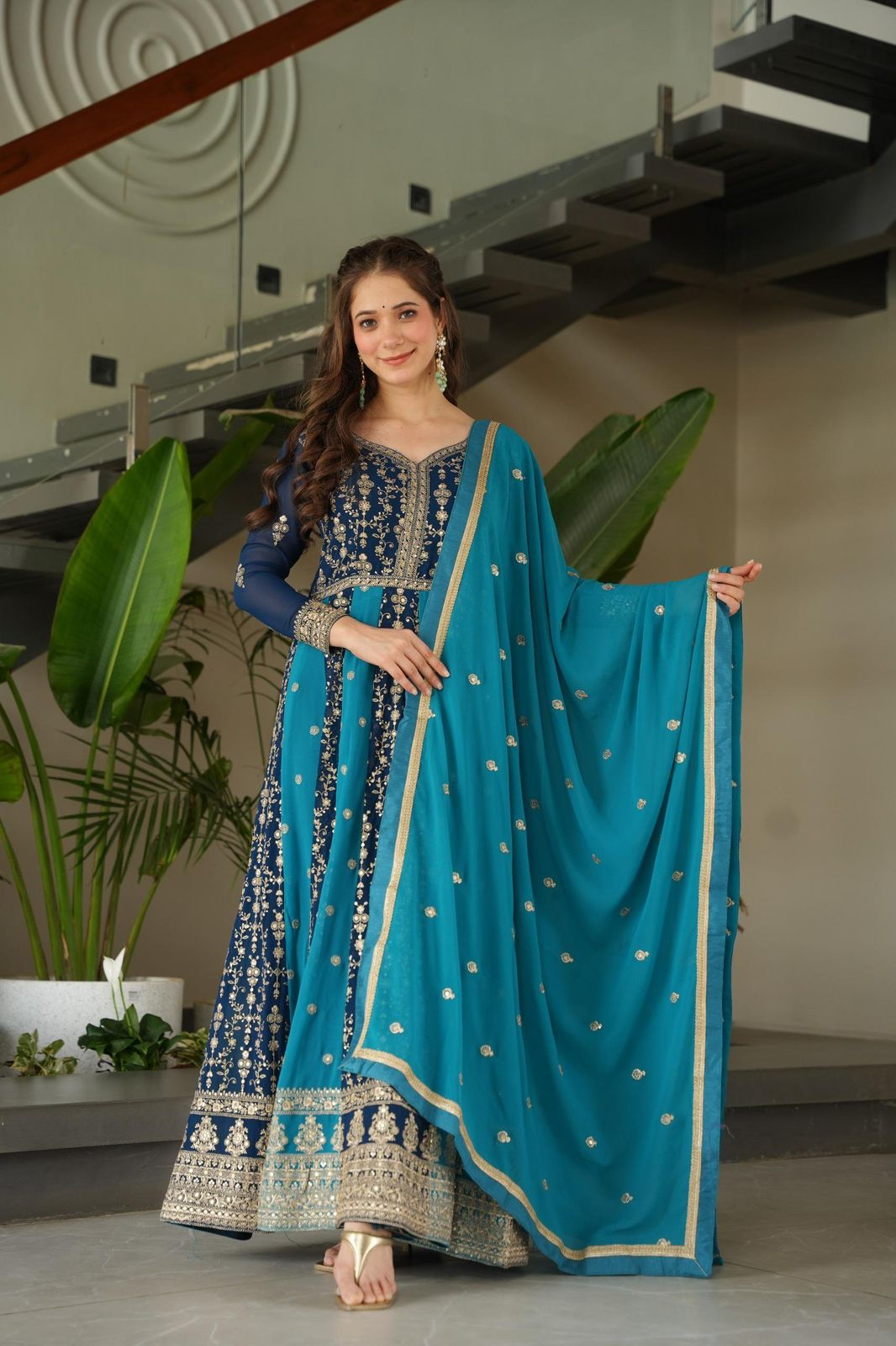 Surmayi Zari Sequins Embroidered Gown Set
