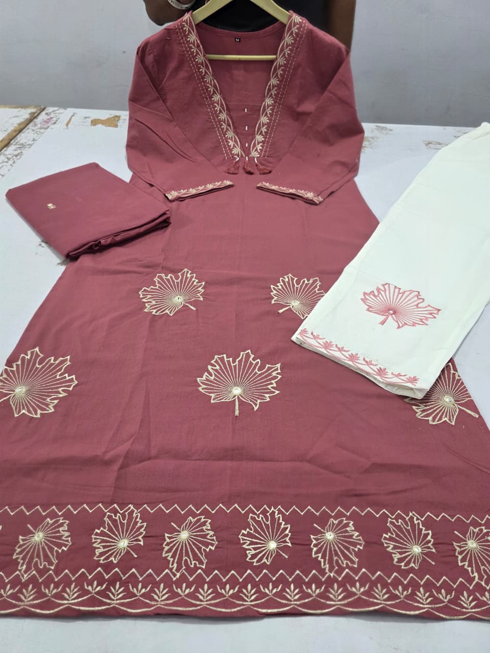 Mridvani Dual Pocket Embroidered A-Line Cotton Suit Set