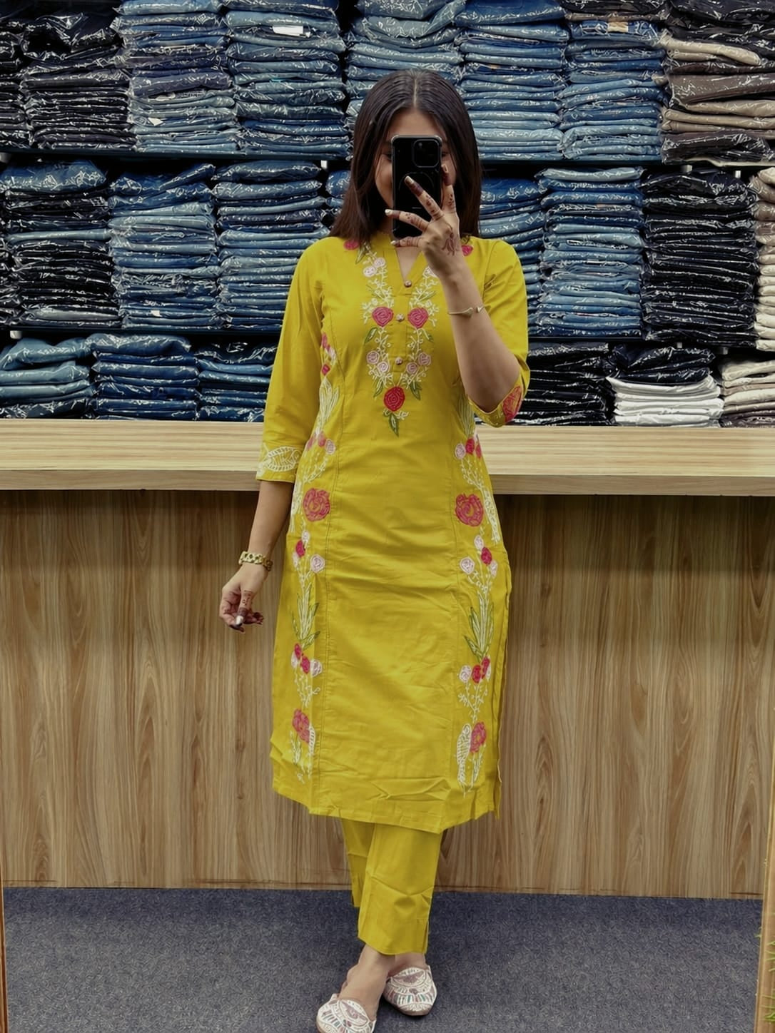Pure Cotton Embroidered Kurti Pant Dupatta Set