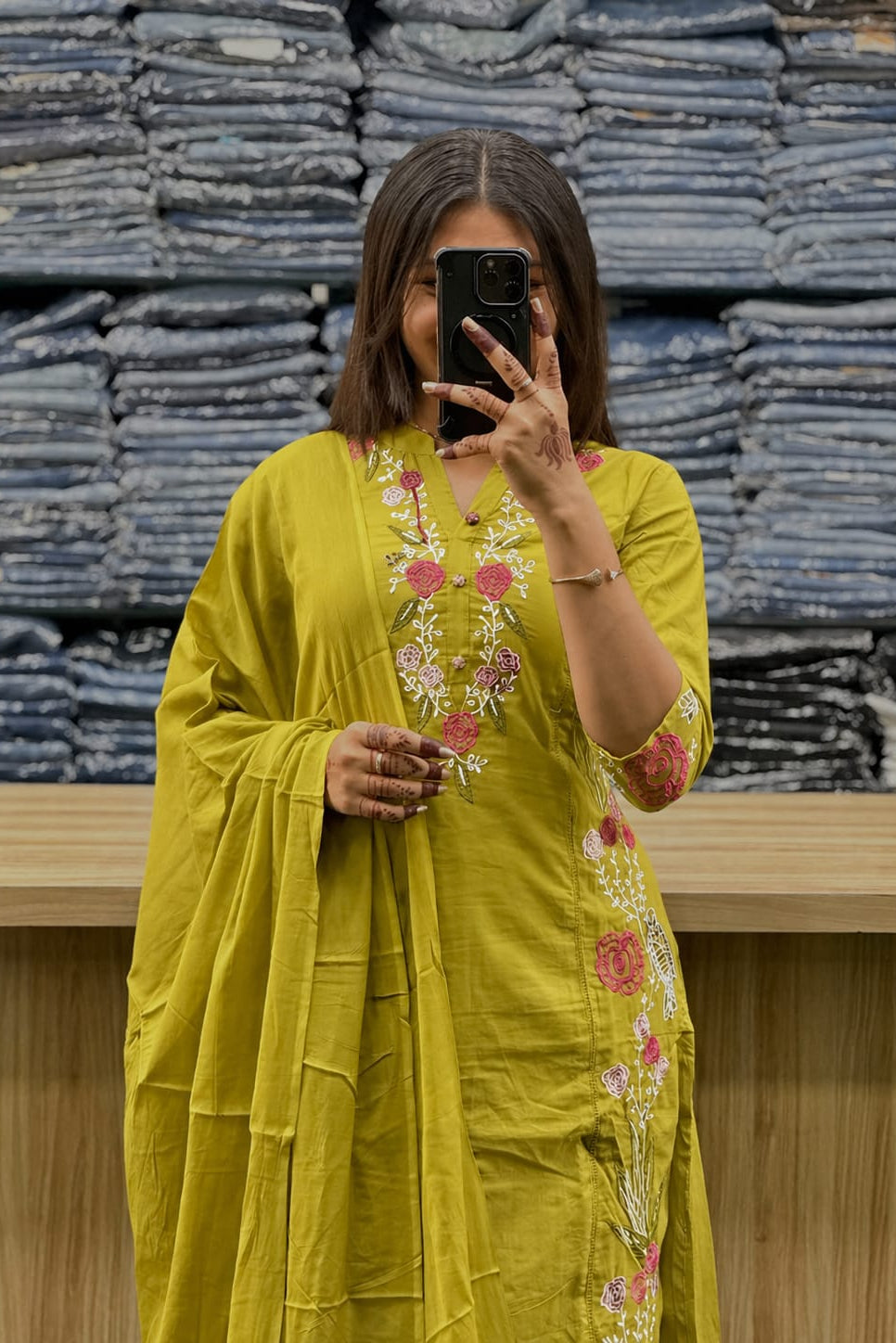 Pure Cotton Embroidered Kurti Pant Dupatta Set