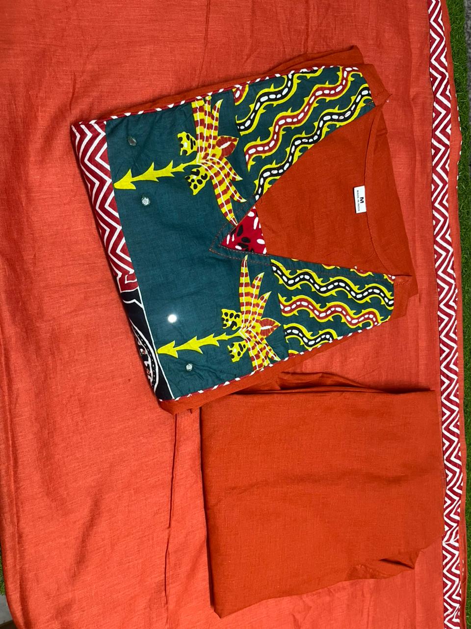 Traditional Dabu Print Handwork A-Line Kurti Set