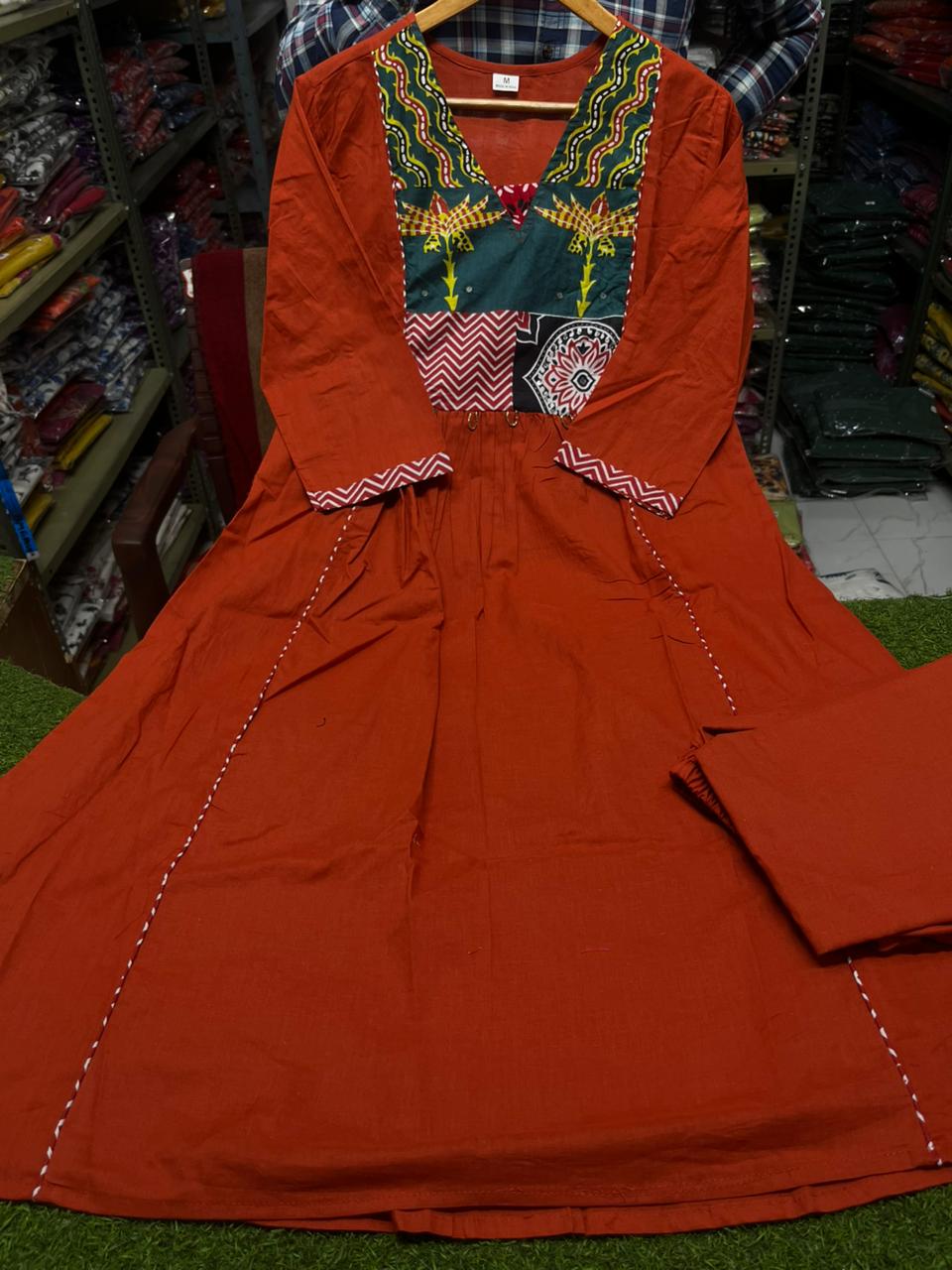 Traditional Dabu Print Handwork A-Line Kurti Set