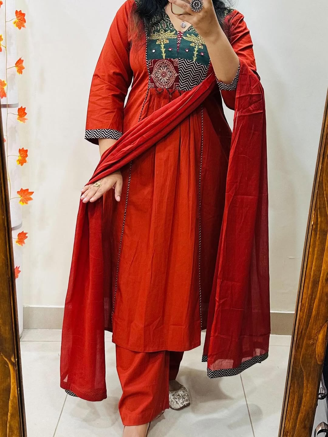 Traditional Dabu Print Handwork A-Line Kurti Set