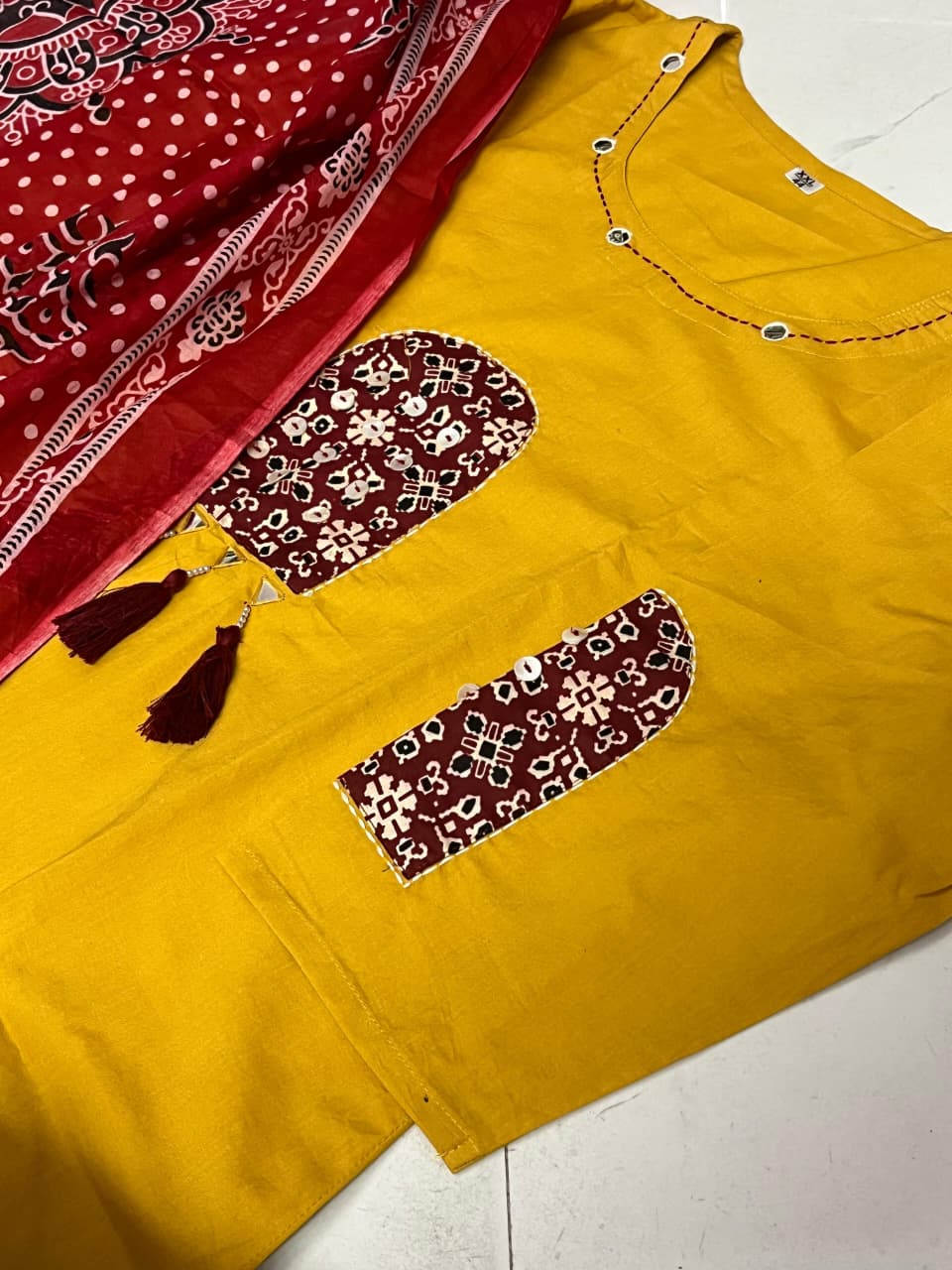 Peetambara Handblock Mirror Work Cotton Suit Set