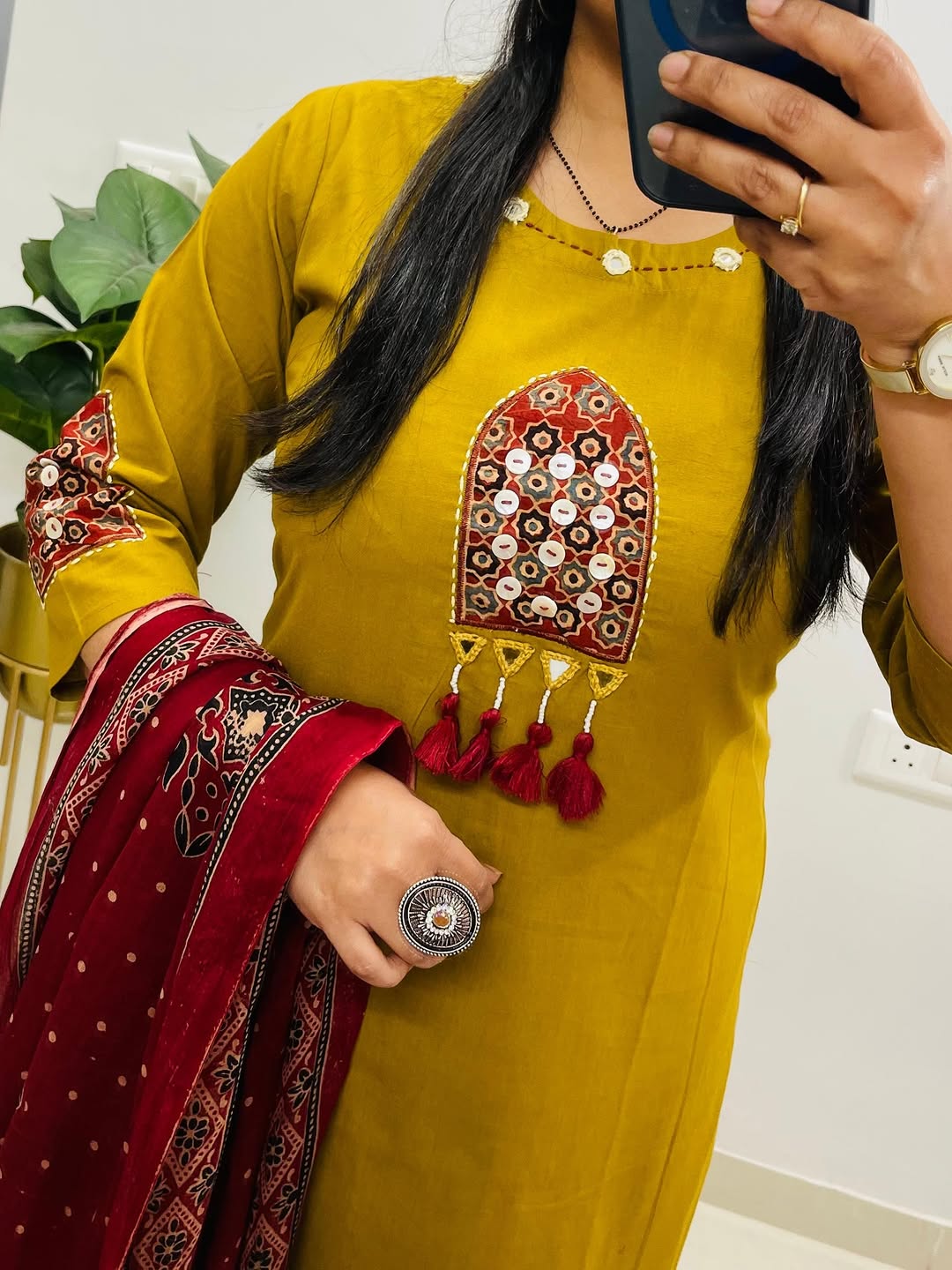 Peetambara Handblock Mirror Work Cotton Suit Set