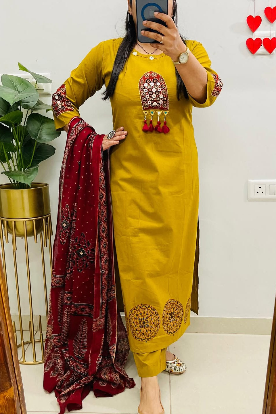 Peetambara Handblock Mirror Work Cotton Suit Set