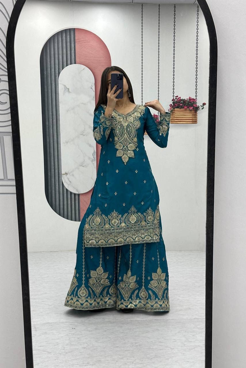 Raktima Chinon Threadwork Embroidered Palazzo Set