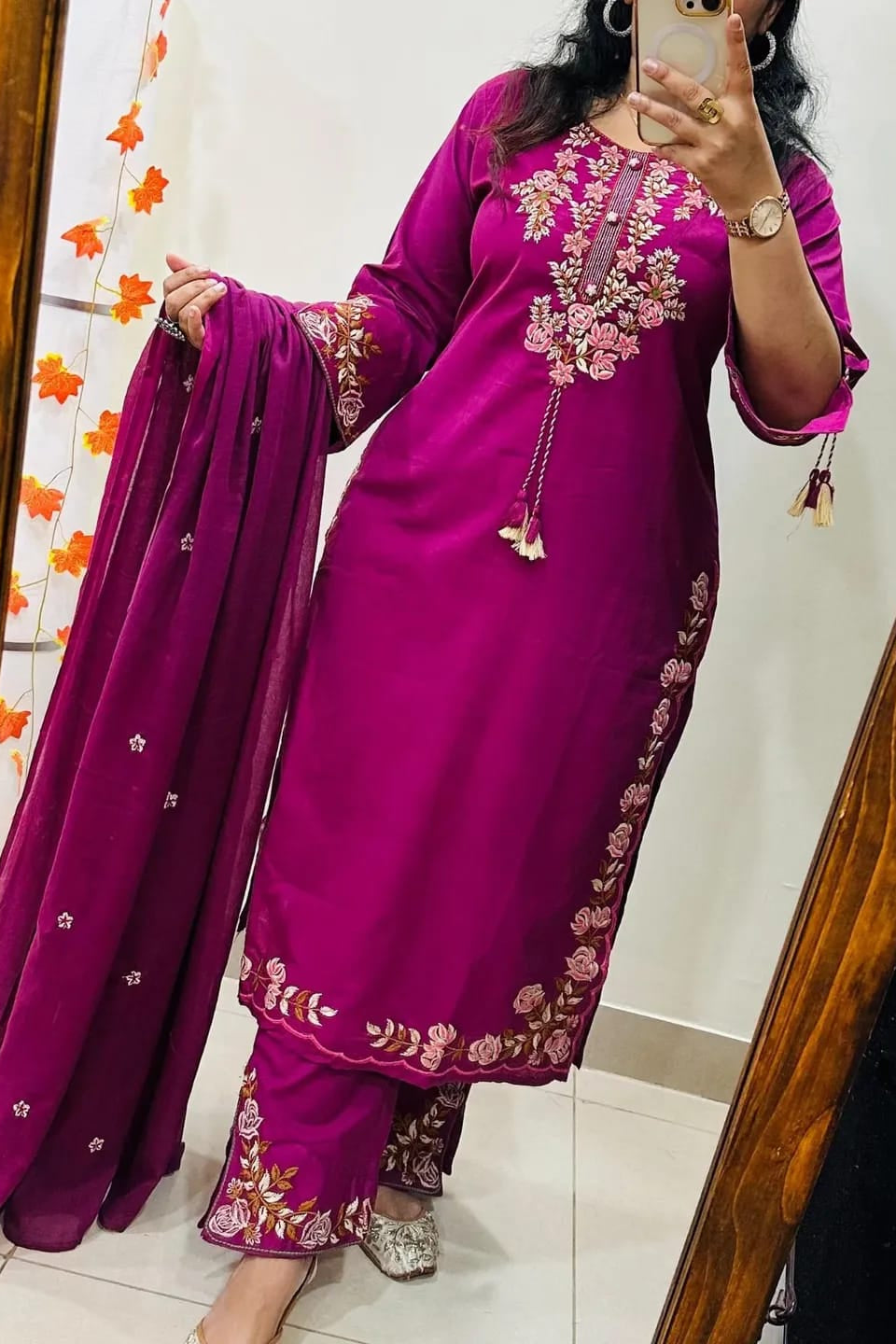 Kesariya Noor Embroidered Anarkali Palazzo Set