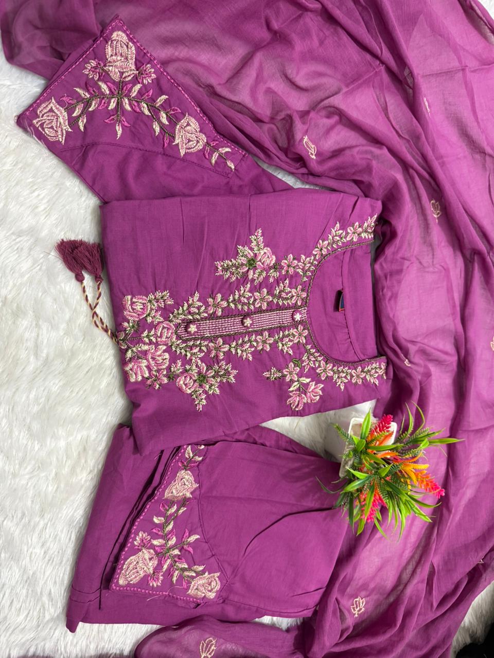 Kesariya Noor Embroidered Anarkali Palazzo Set