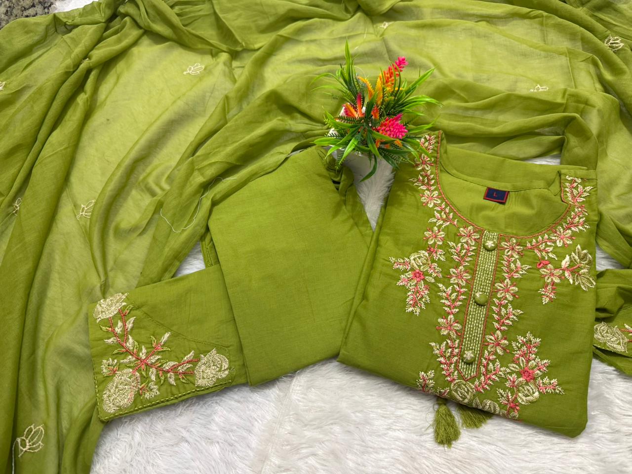 Kesariya Noor Embroidered Anarkali Palazzo Set