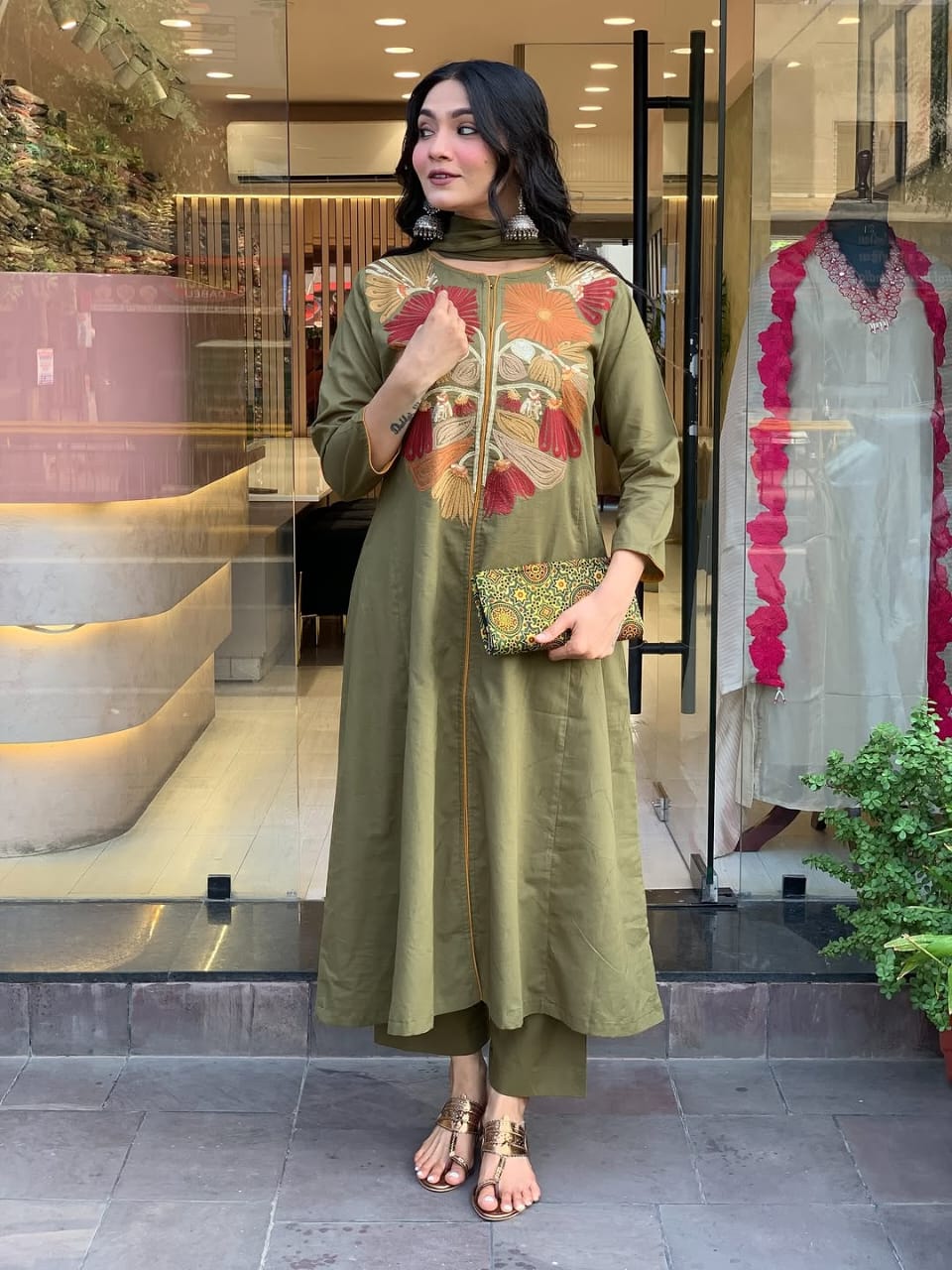 Mehervana Premium Embroidered Cotton Kurti Set