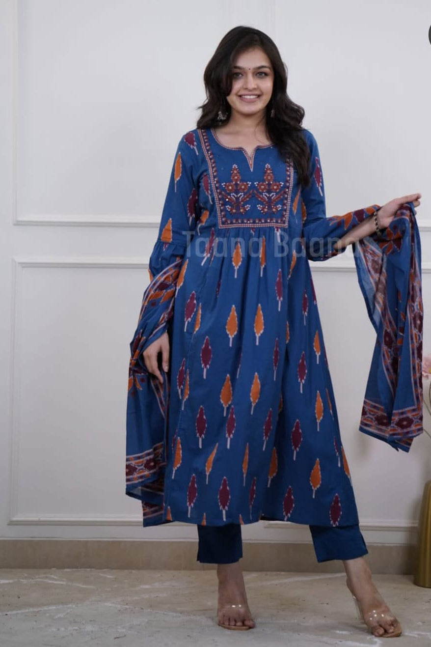 Shyamkala Handblock Embroidered Cotton Anarkali Set