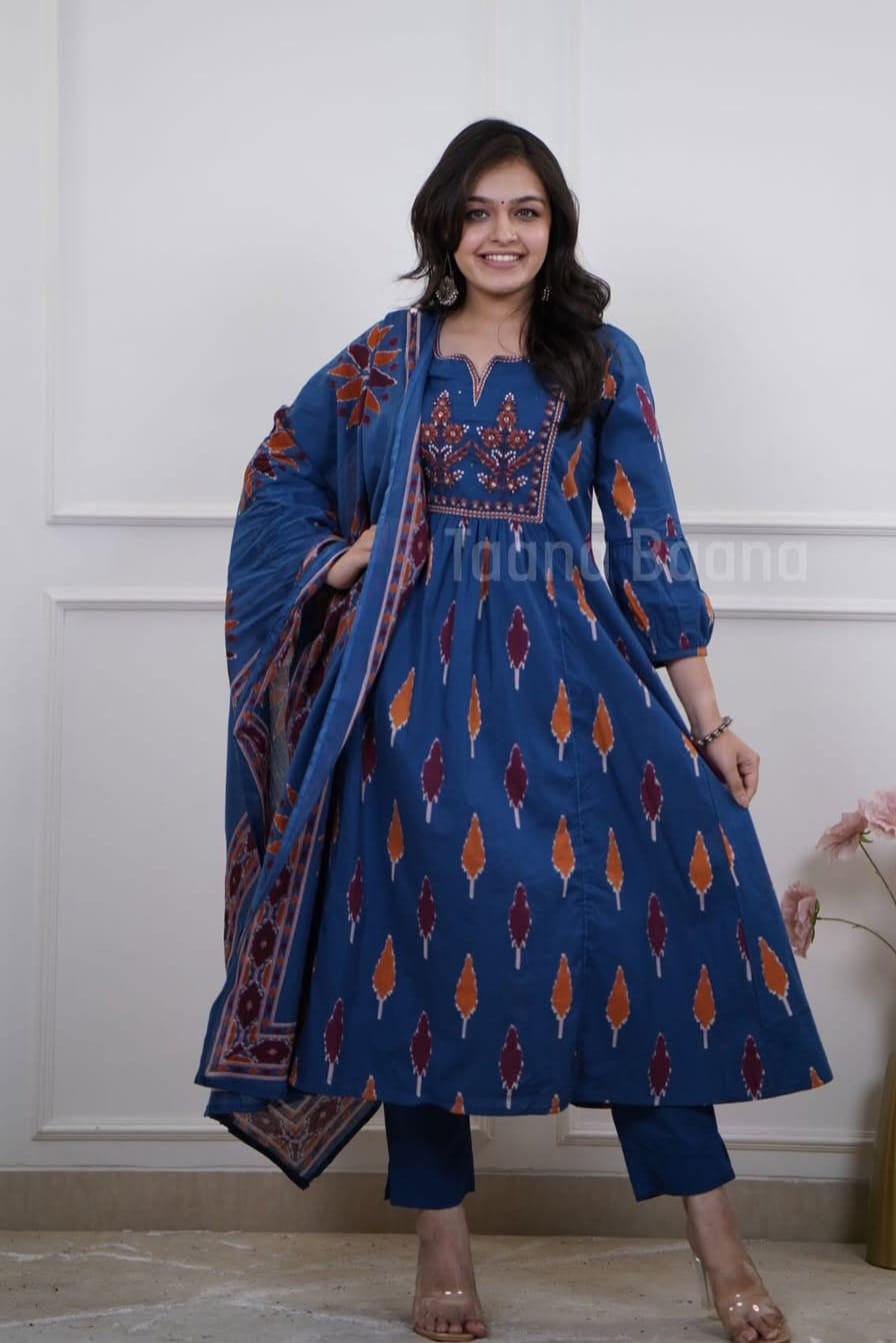 Shyamkala Handblock Embroidered Cotton Anarkali Set