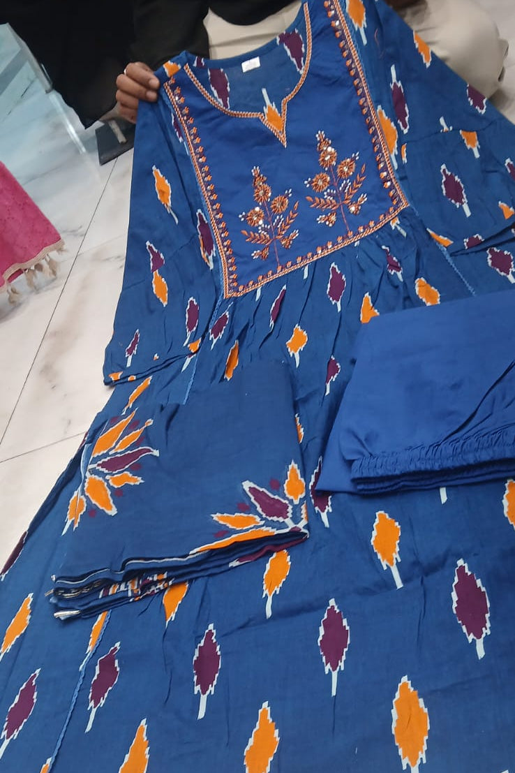 Shyamkala Handblock Embroidered Cotton Anarkali Set