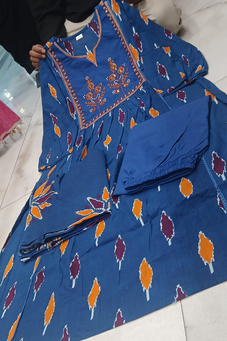 Shyamkala Handblock Embroidered Cotton Anarkali Set