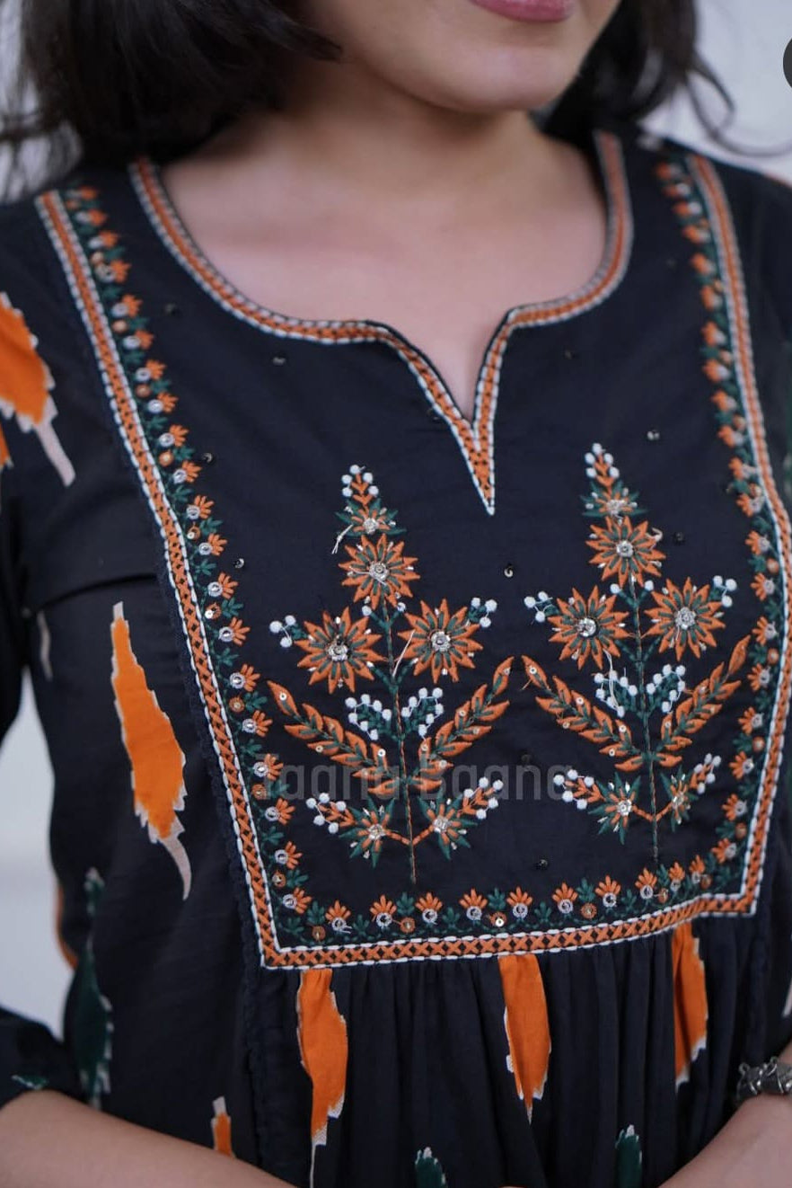 Shyamkala Handblock Embroidered Cotton Anarkali Set