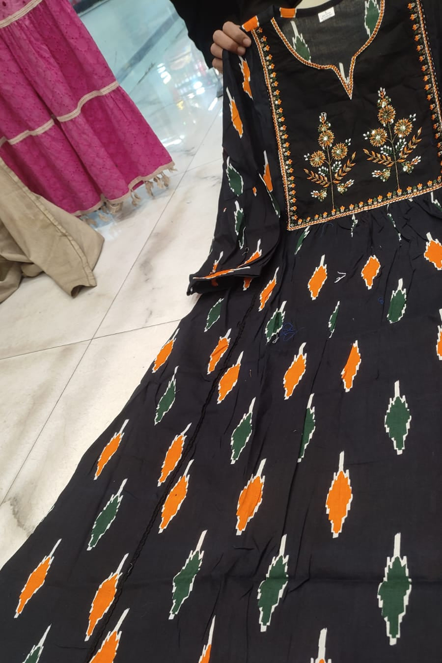 Shyamkala Handblock Embroidered Cotton Anarkali Set