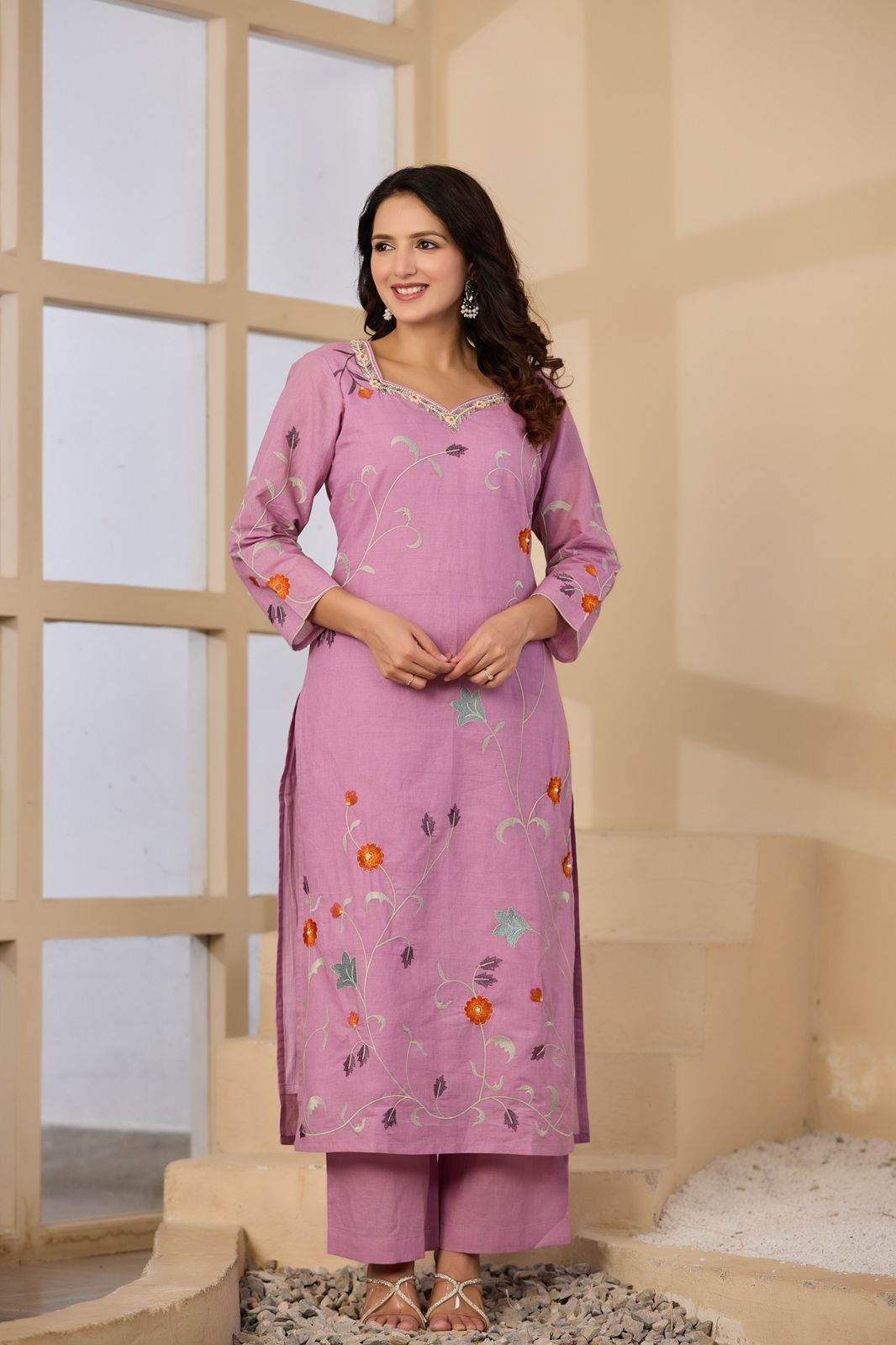 Neelavya Handwork Embroidered Cotton Palazzo Set