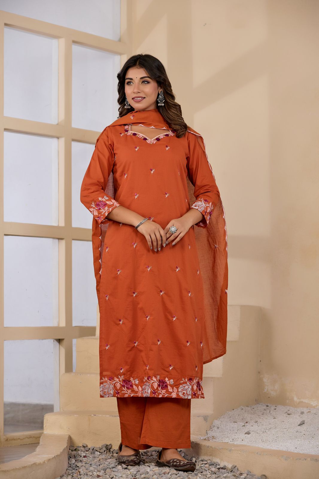 Kesarvani Handwork Embroidered Cotton Palazzo Set